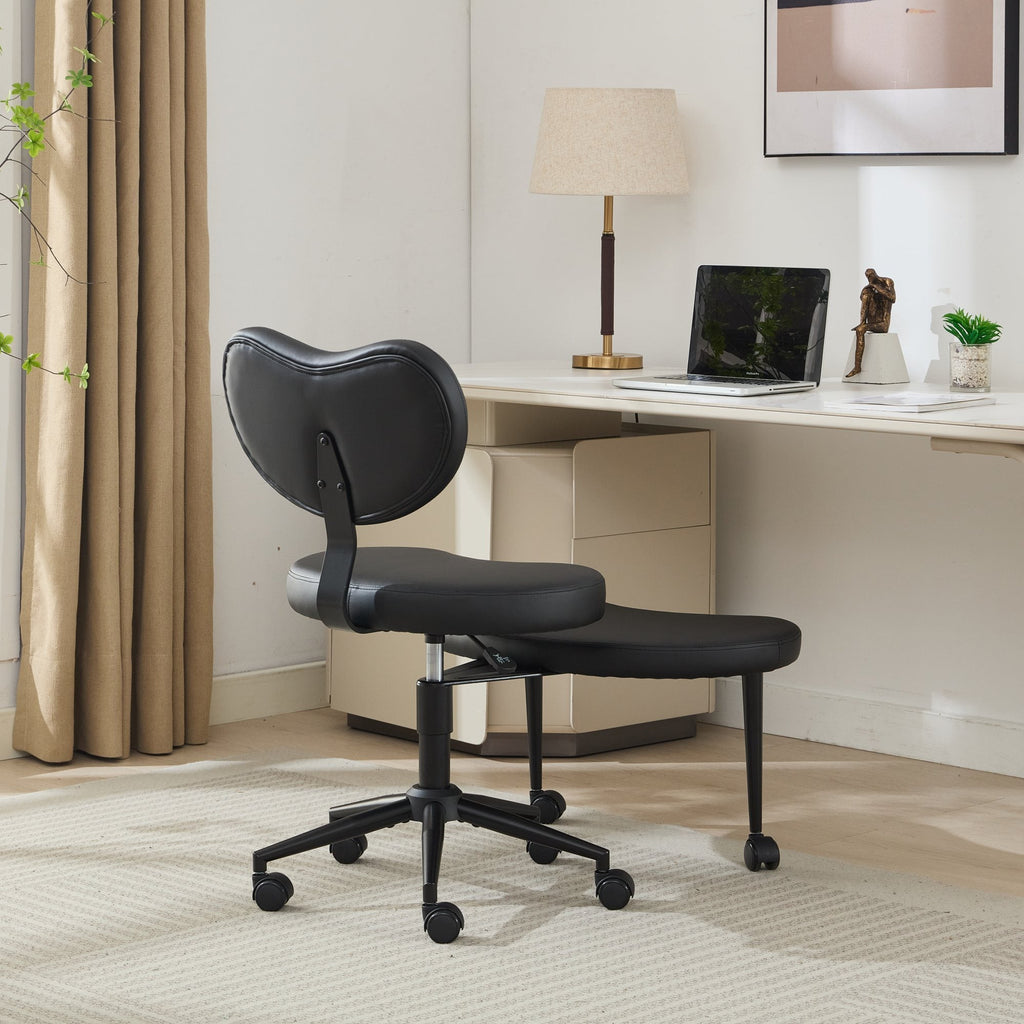 Black Flexible Design Meditation Cross Legged PU Leather Chair with Wheels