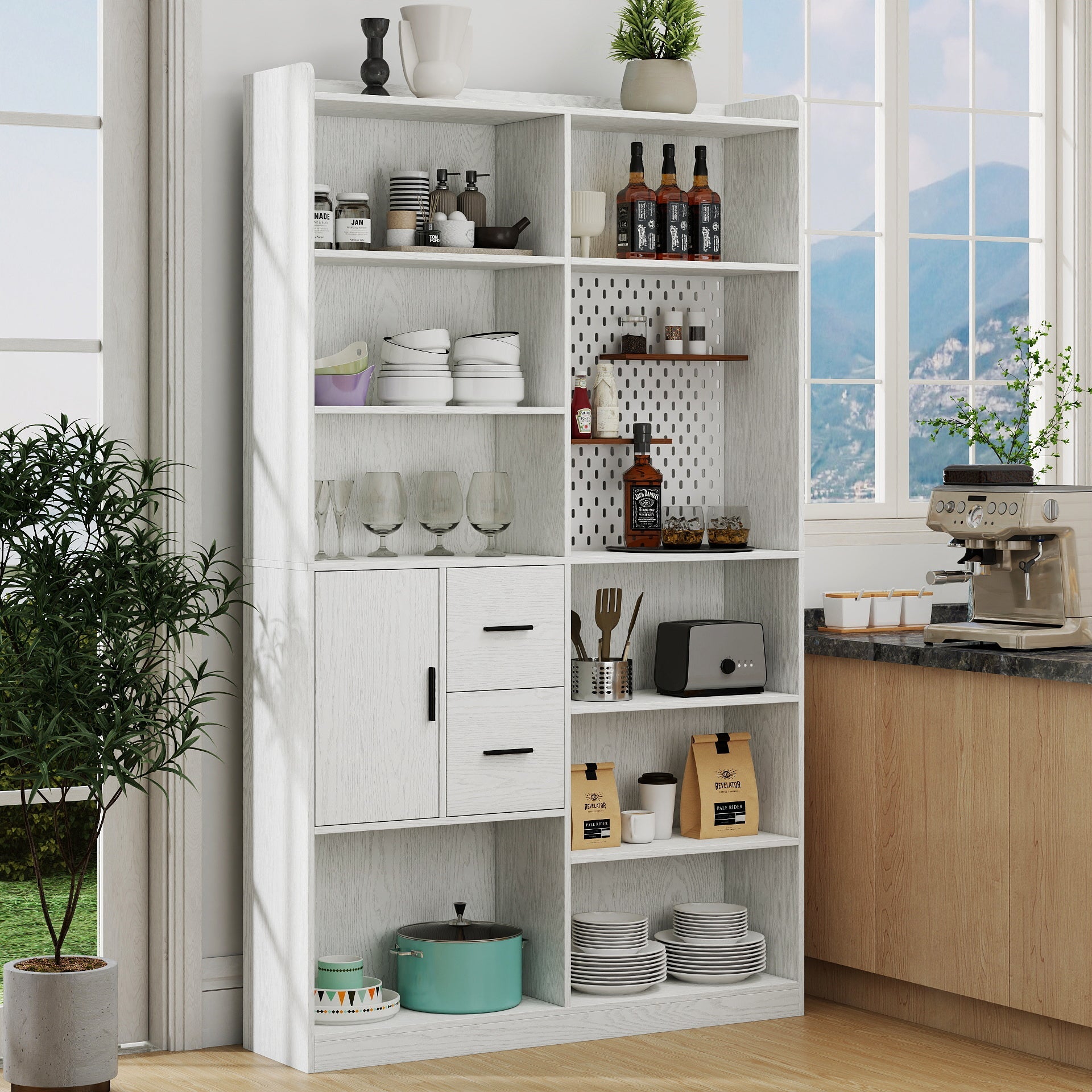 79" Tall Kitchen Pantry Cabinet with Pegboard