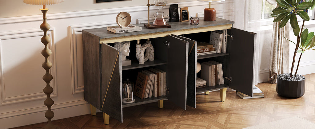 60' Retro Sideboard Cabinet with Adjustable Shelves