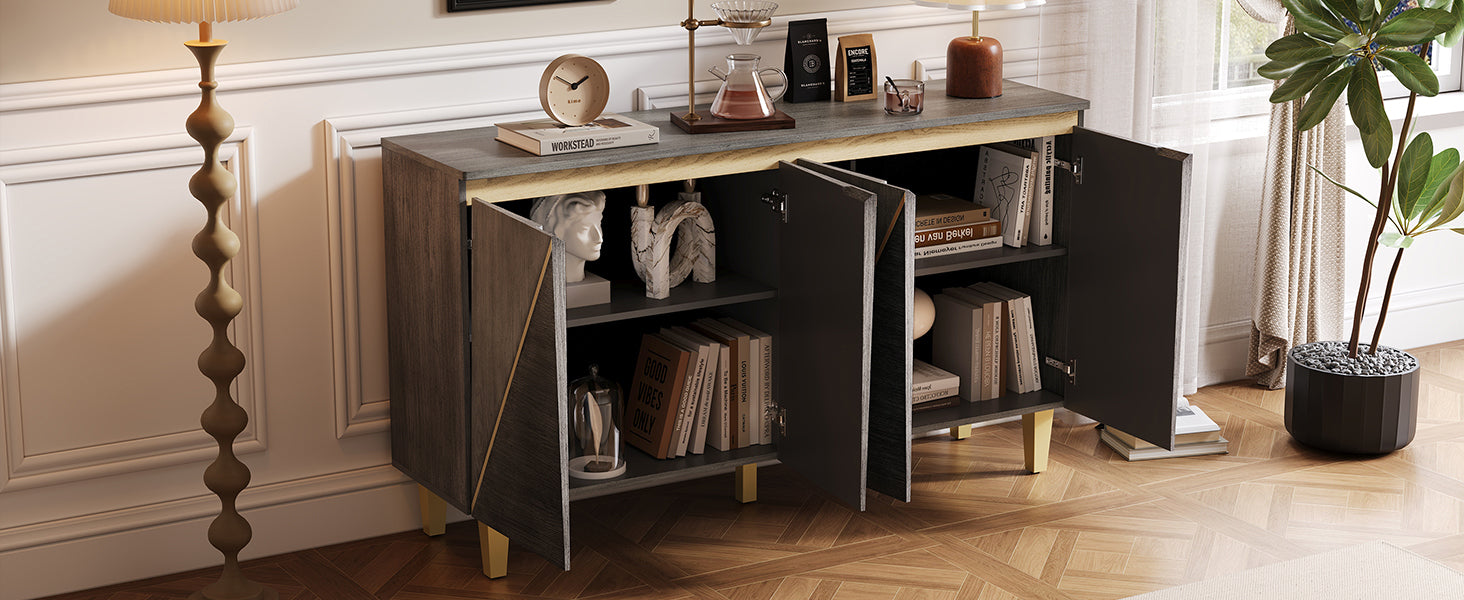 60' Retro Sideboard Cabinet with Adjustable Shelves