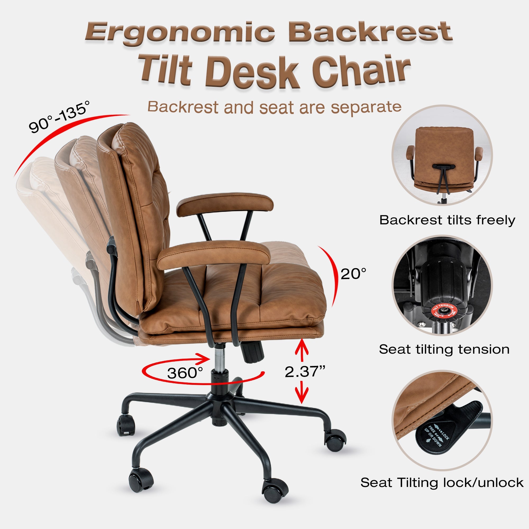 Modern Aesthetics Brown PU Leather Office Chair