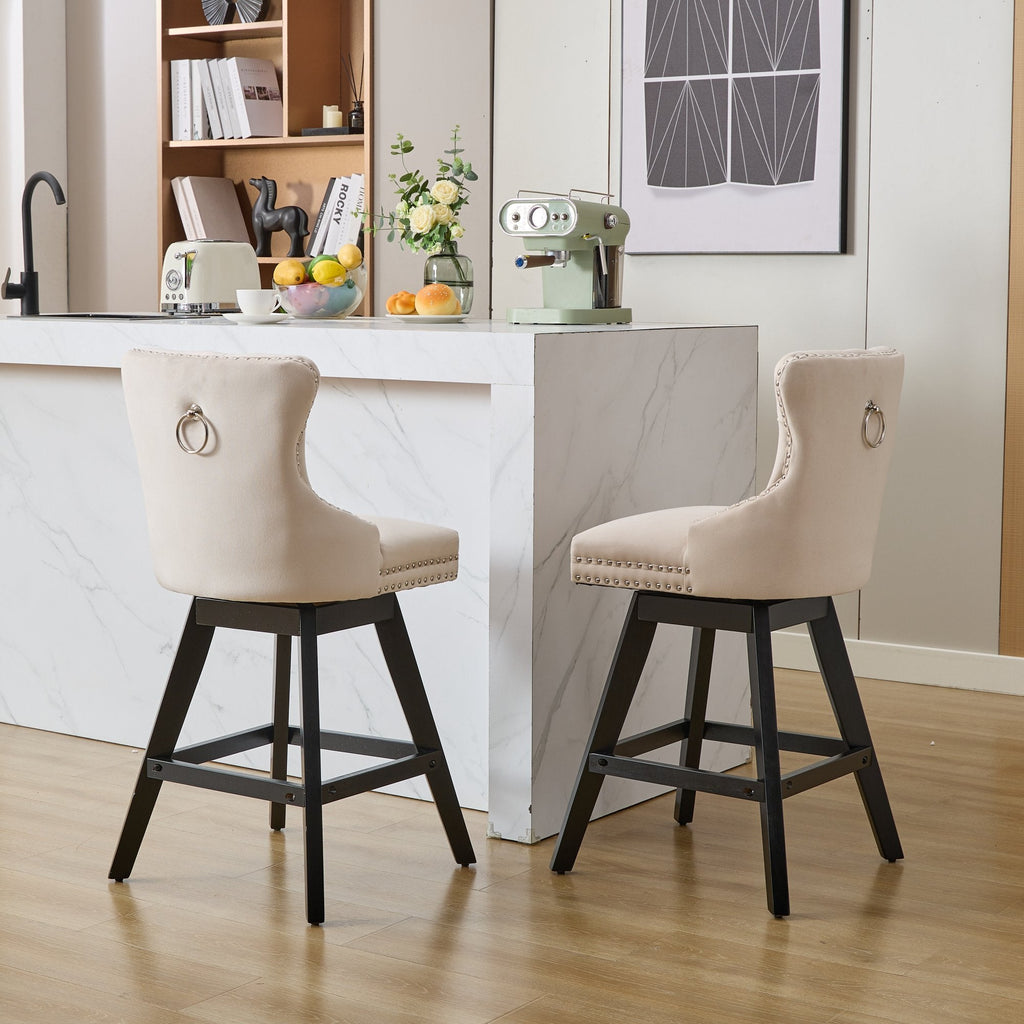 Swivel Velvet Barstools with Button Tufted Decoration (Set of 2)