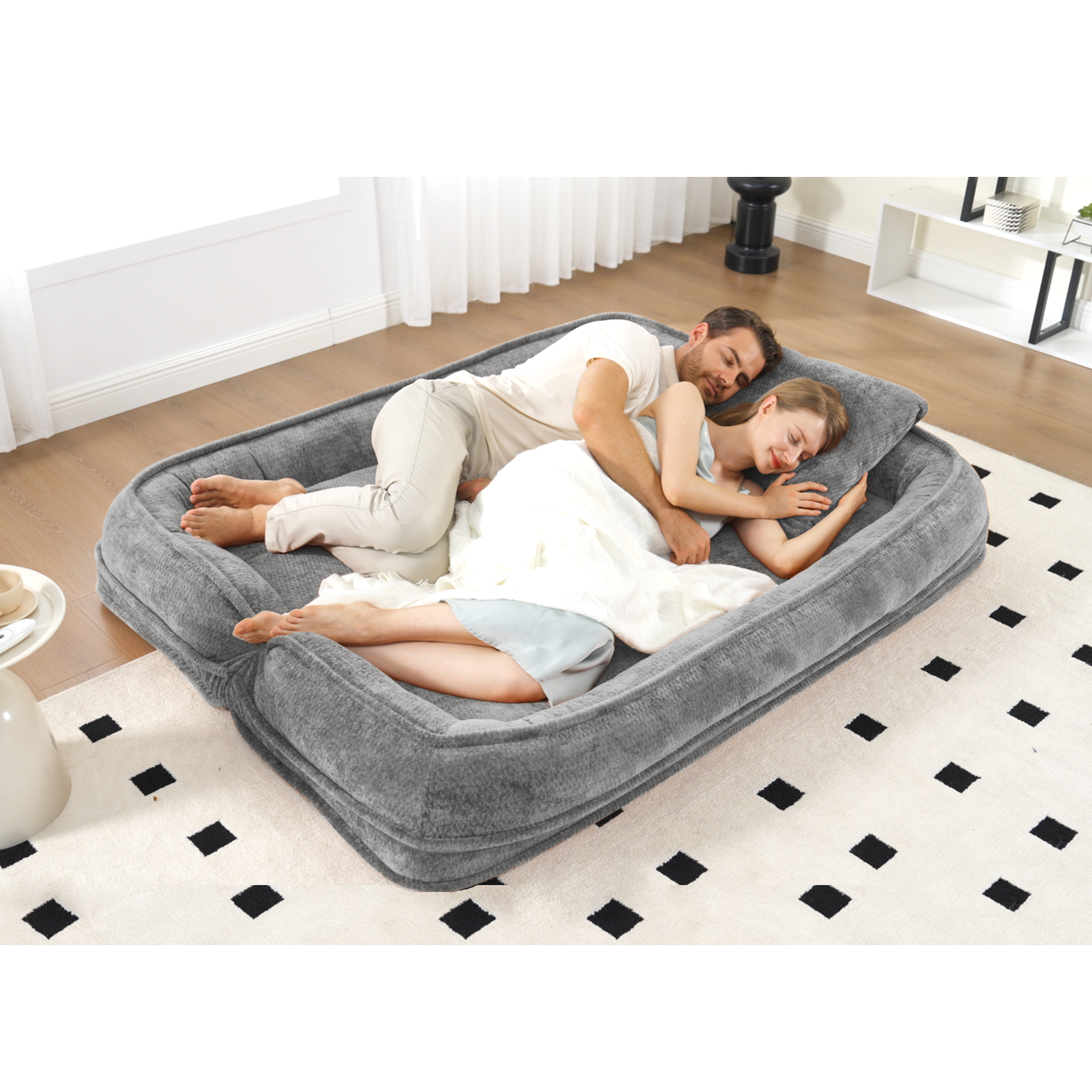 2-in-1 Extra Large Chenille Floor Couch Loveseat for Humans & Dogs