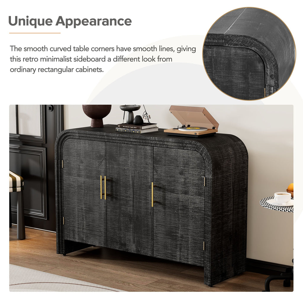 Minimalist Curved Sideboard with Gold Handles and Adjustable Dividers