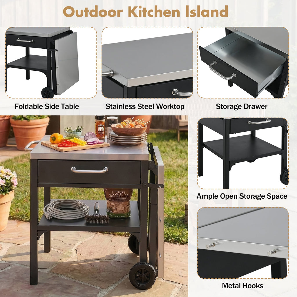 Foldable BBQ cart with storage, portable for backyard & patio cooking