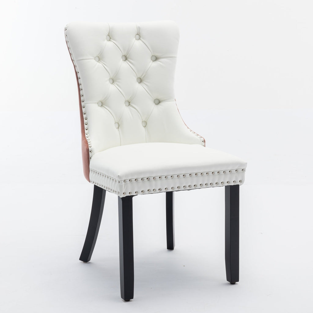 Tufted Solid Wood PU Upholstered Dining Chair with Wood Legs (Set of 2)