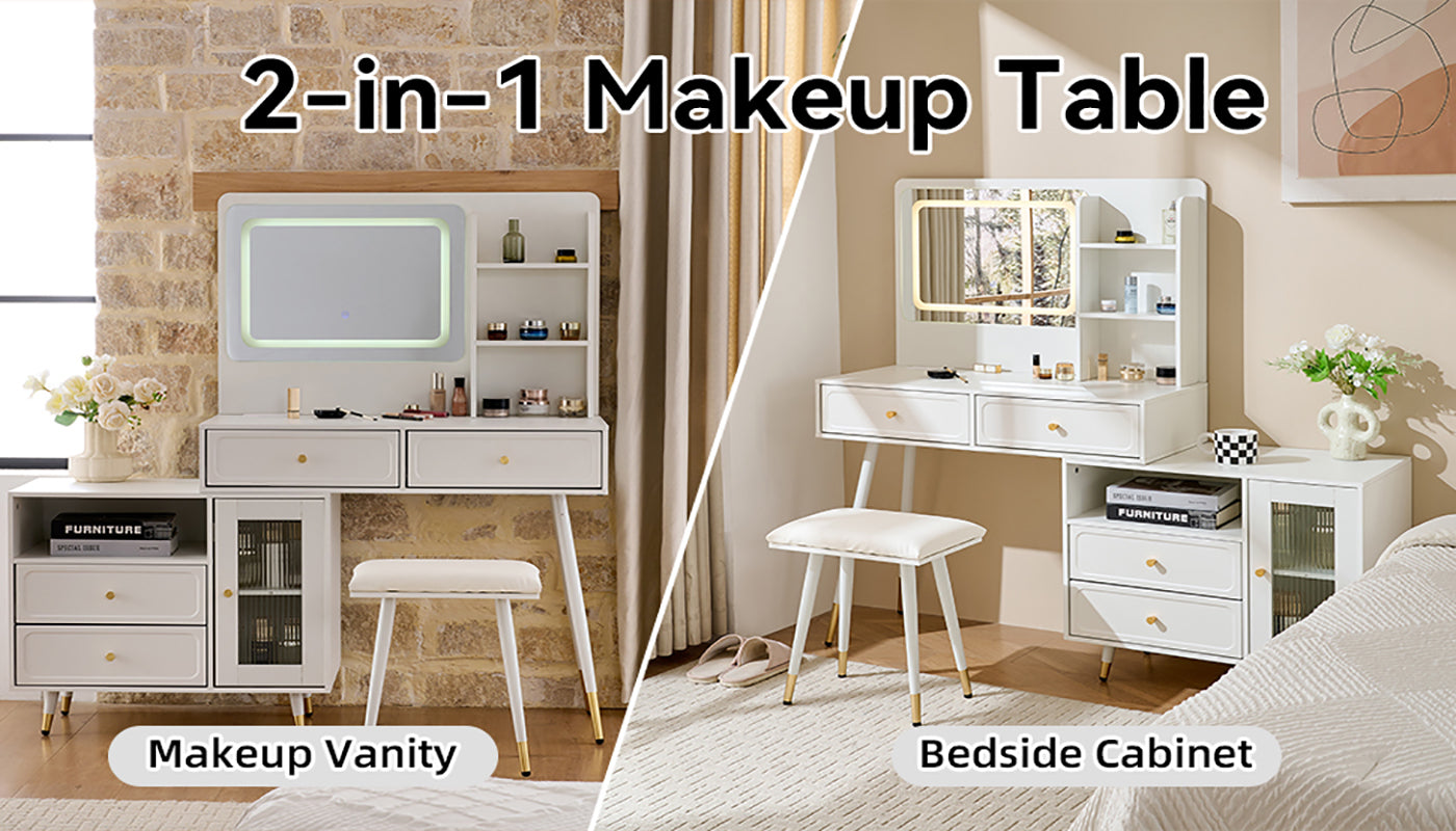 Modern Makeup Vanity Desk with Mirror and Lights
