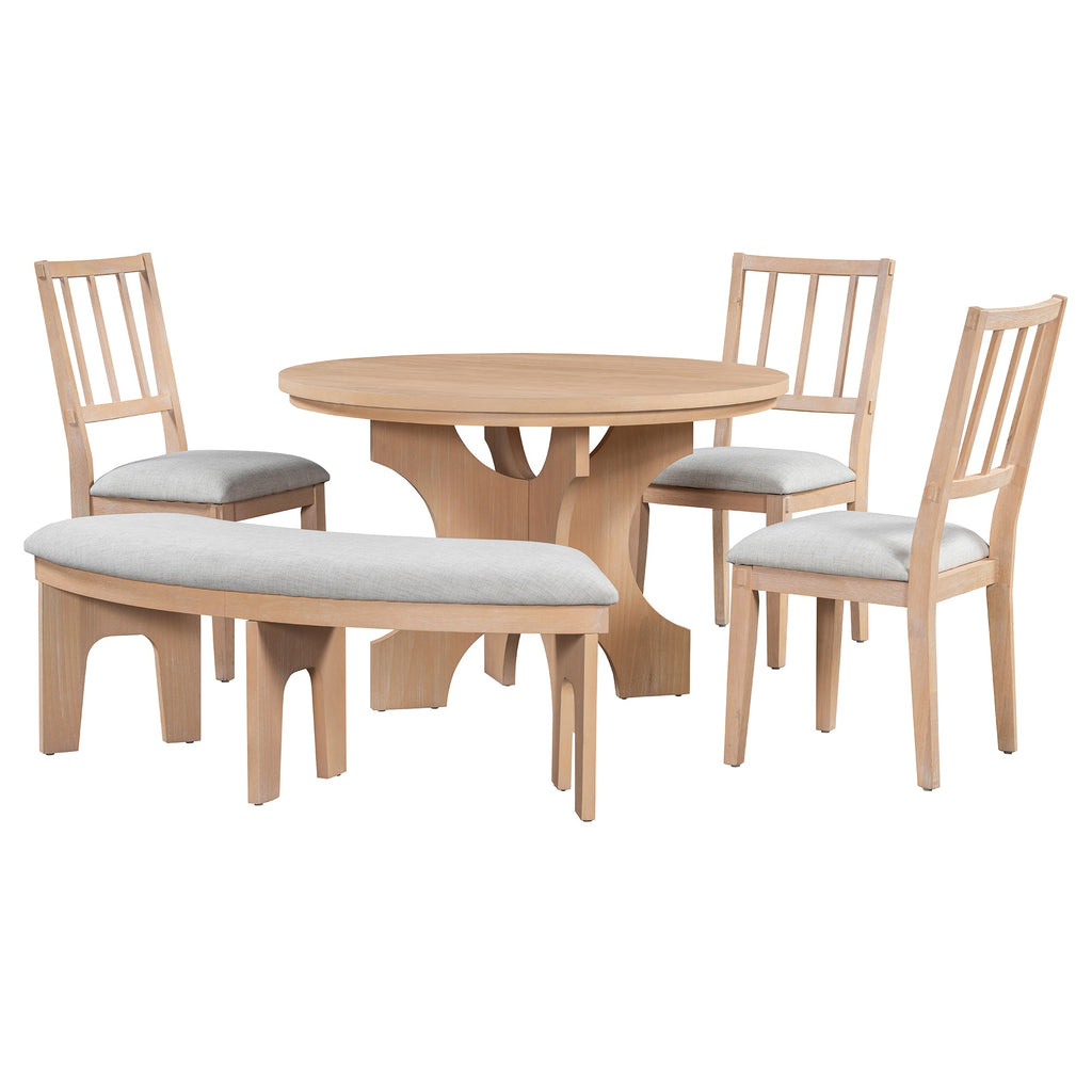 Rustic Charm Round Dining Set with 3 Upholstered Chairs