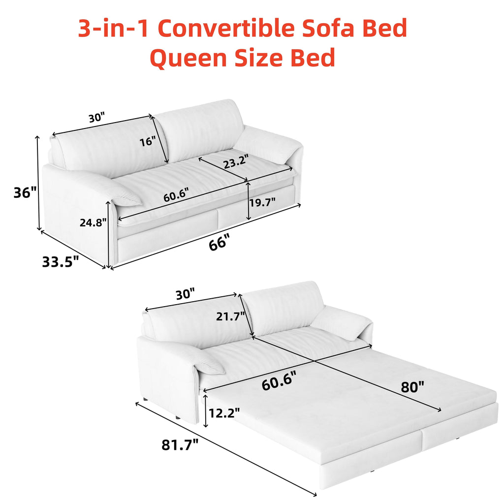 3-in-1 Convertible Sleeper Sofa with Side Storage