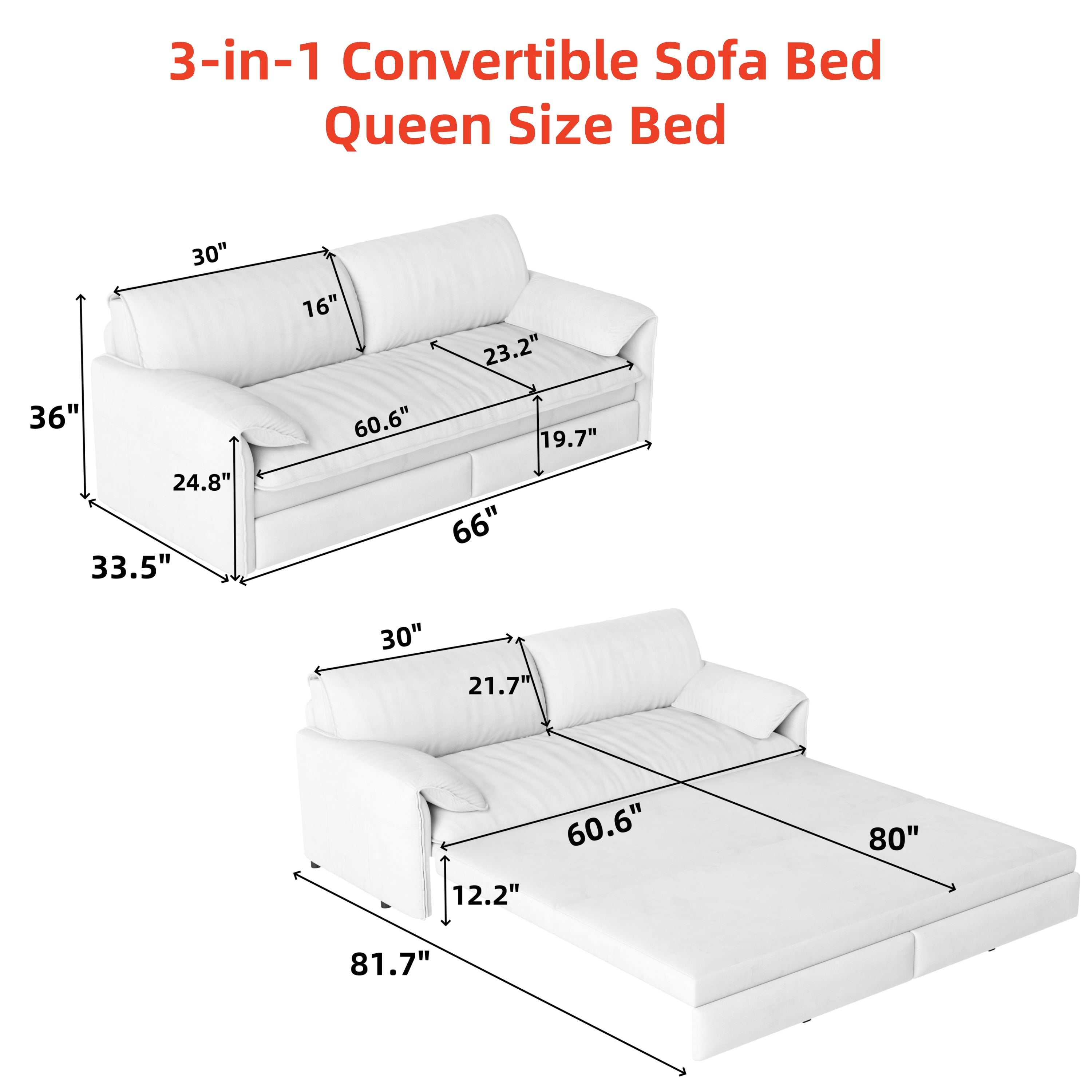 3-in-1 Convertible Sleeper Sofa with Side Storage