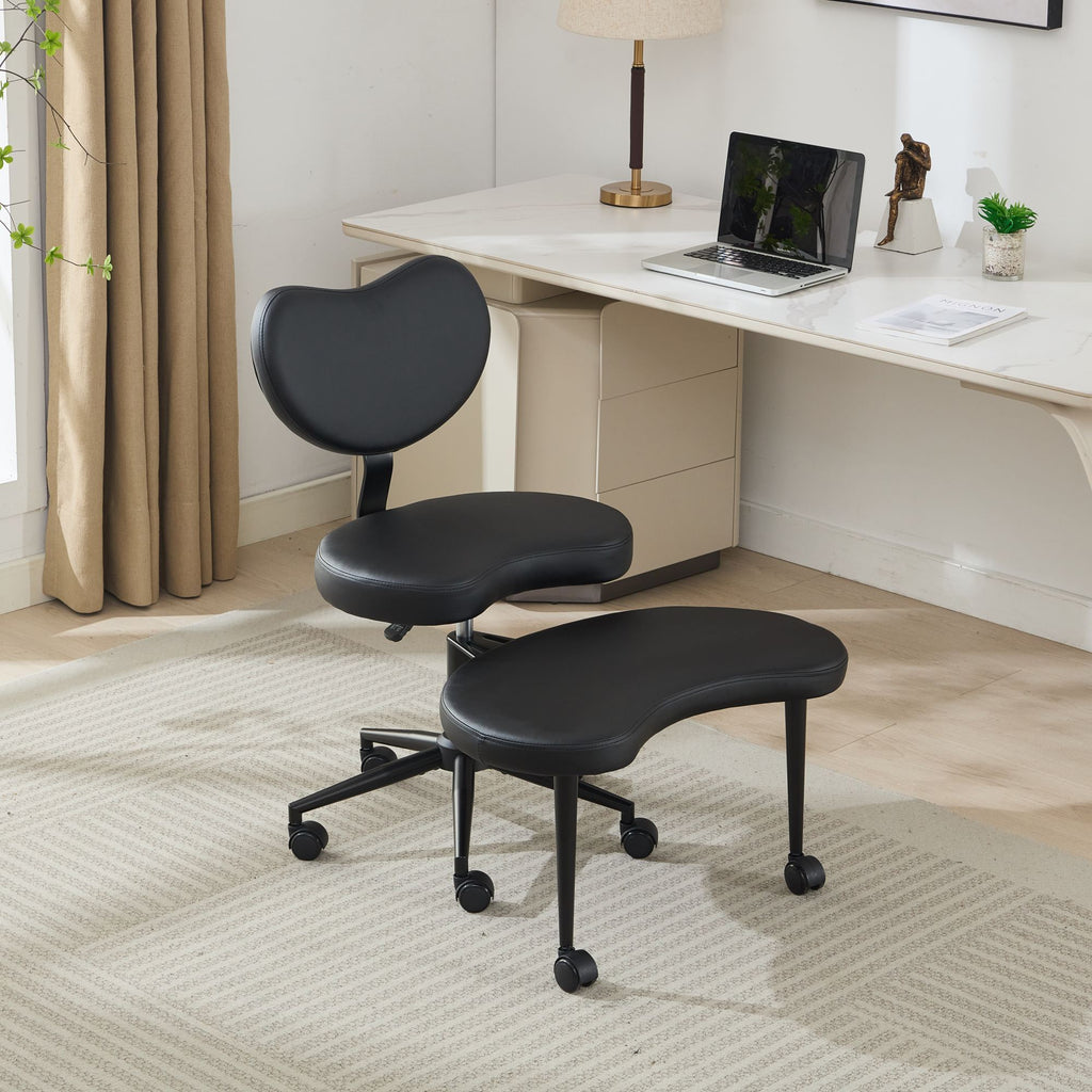 Black Flexible Design Meditation Cross Legged PU Leather Chair with Wheels