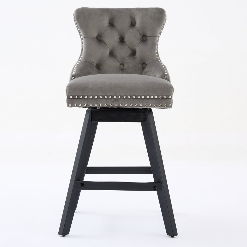 Swivel Velvet Barstools with Button Tufted Decoration (Set of 2)