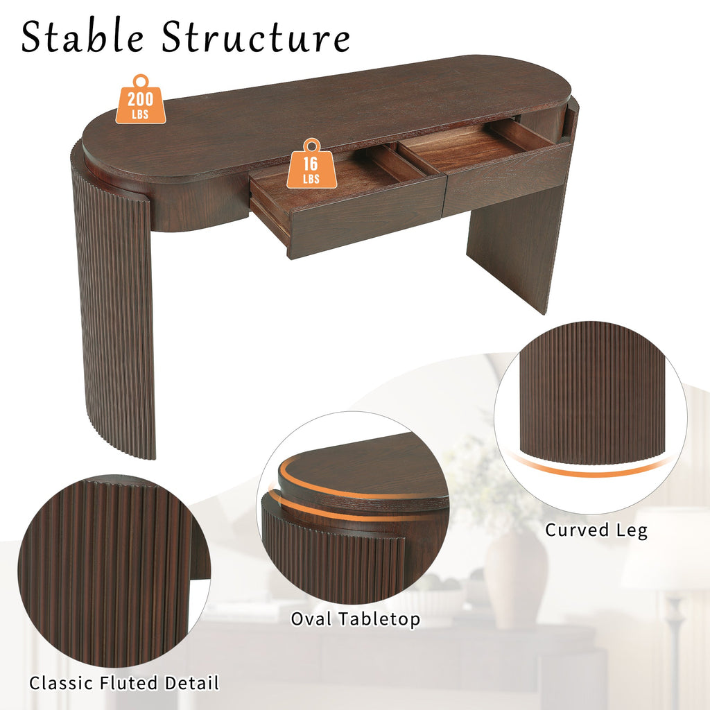 Entryway Console Table with Fluted Legs & Storage Drawers