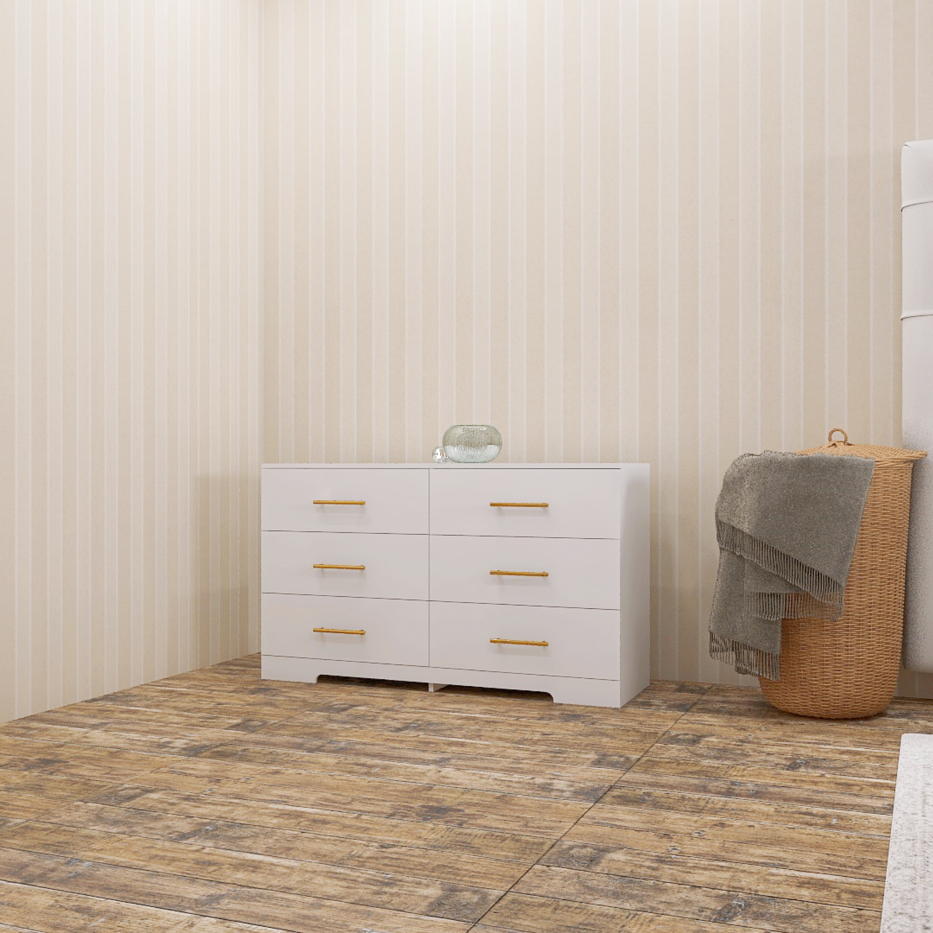 Large 6 Drawers Chest Dressers Table with Golden Handle
