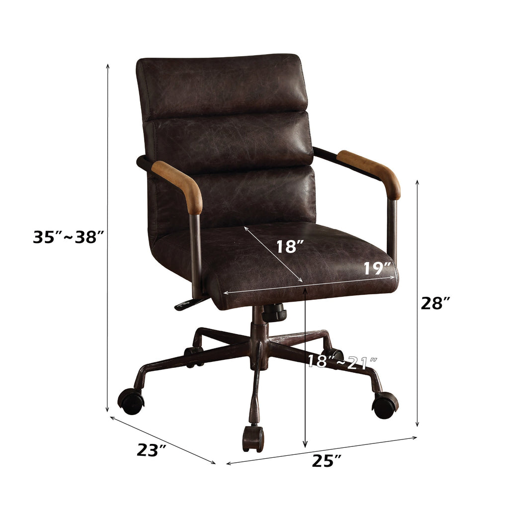 Retro Top Grain Leather Office Chair with Adjustable Height