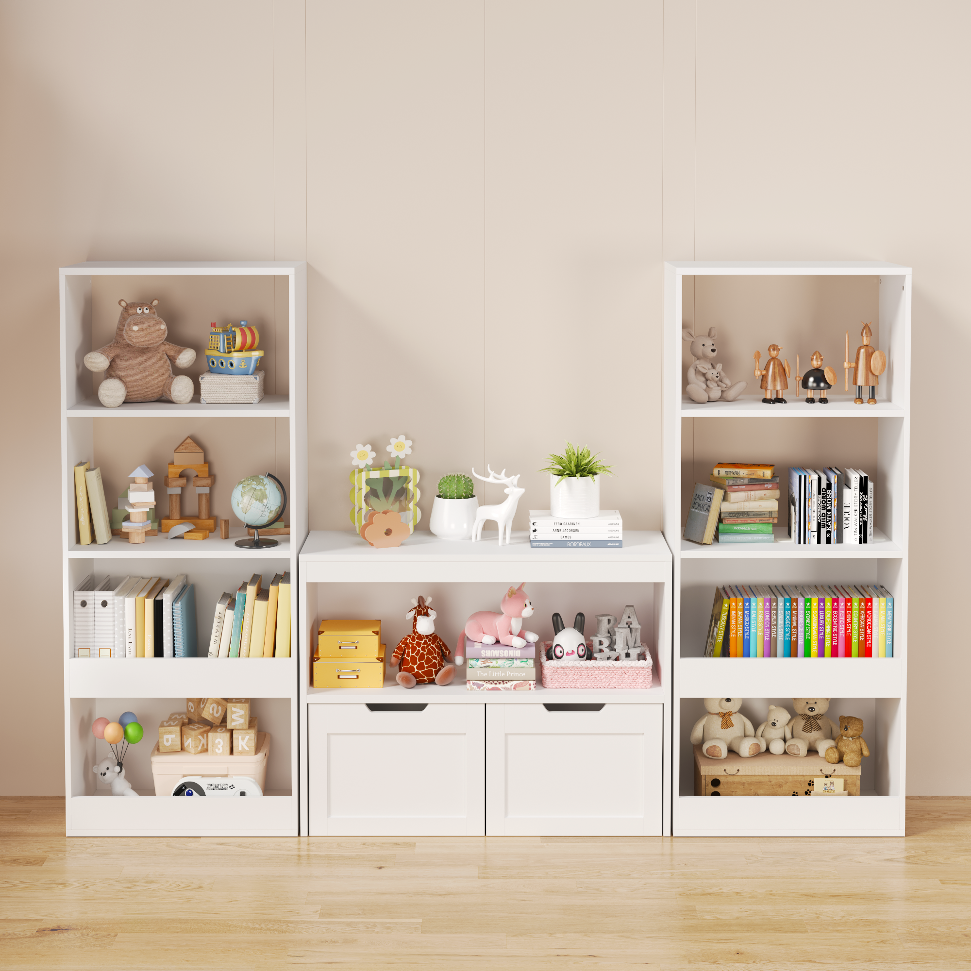Toy Storage Cabinet  with Large Drawers and Open Shelves
