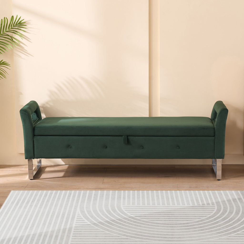 67.91' Wide Velvet Storage Soft Ottoman Bench with Armrests
