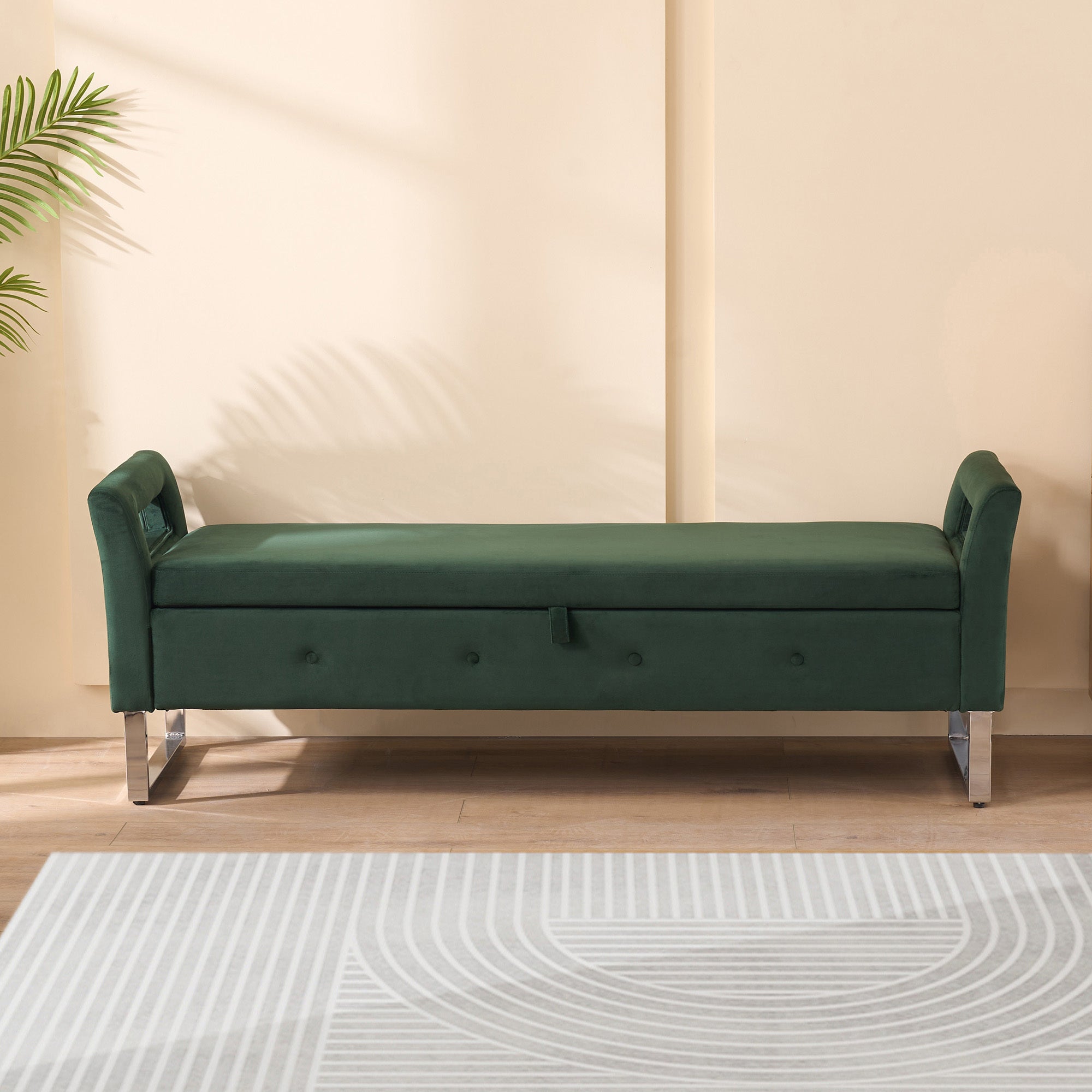 67.91' Wide Velvet Storage Soft Ottoman Bench with Armrests