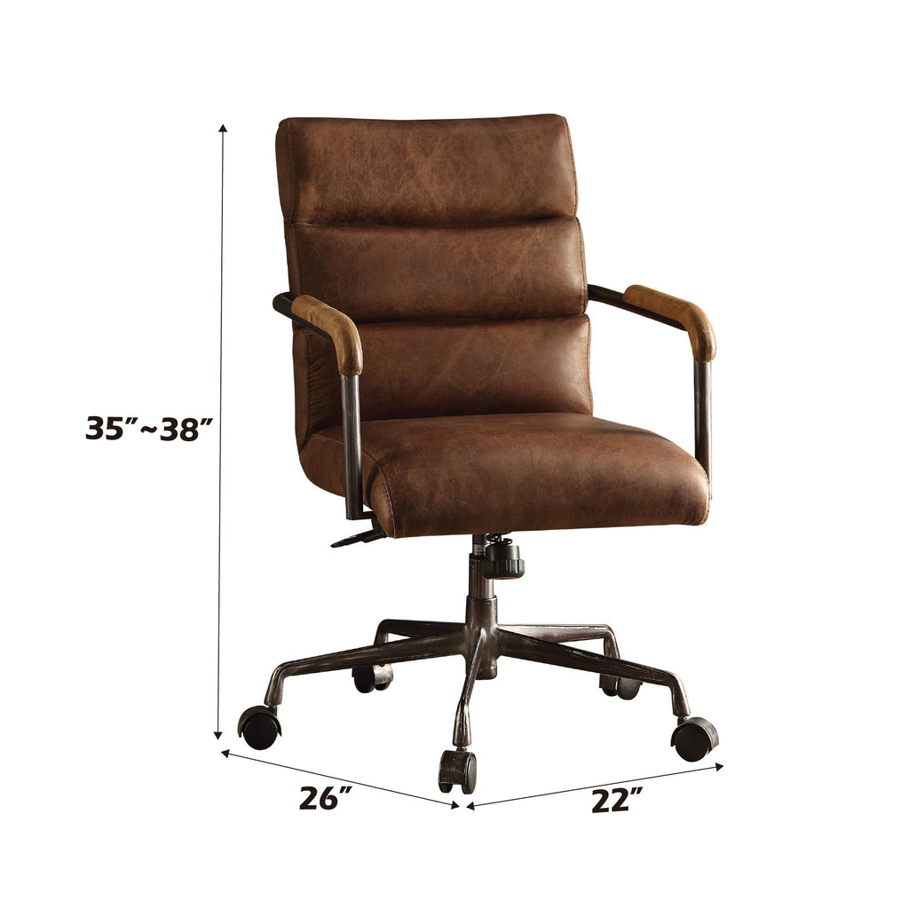 Retro Top Grain Leather Office Chair with Adjustable Height