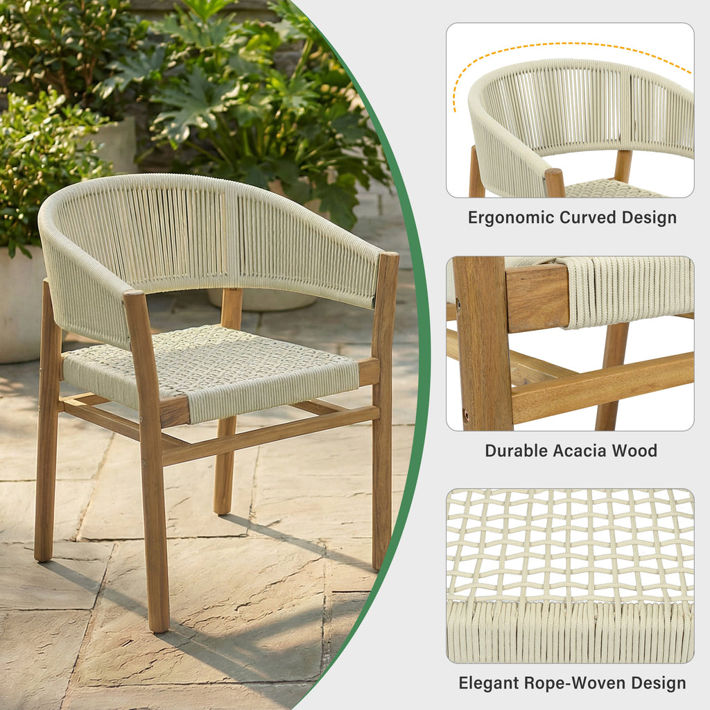 2-seat Woven Outdoor Chairs, Comfy Patio Seating with Elegant Teak Finish