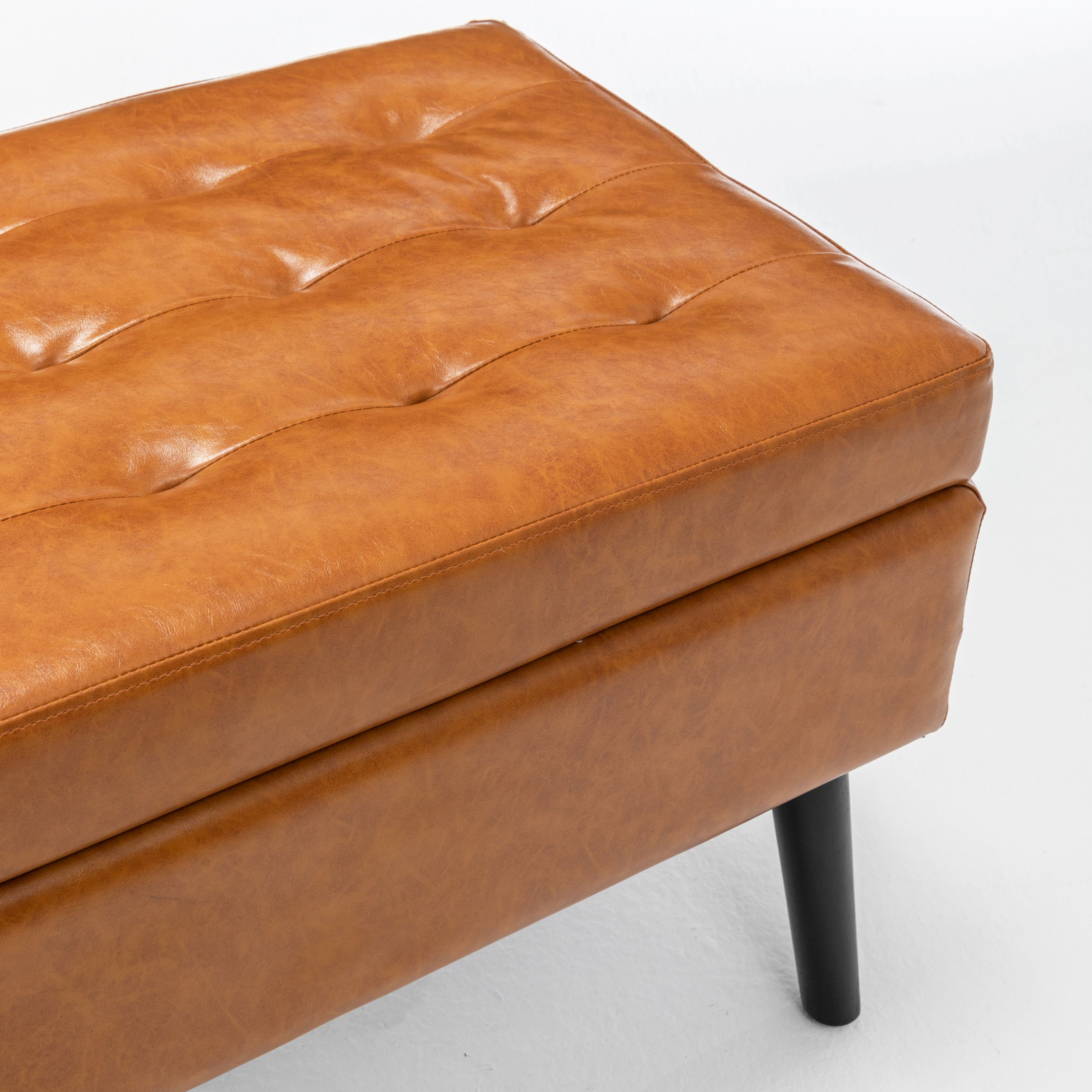 Brown PU Leather Storage Bench