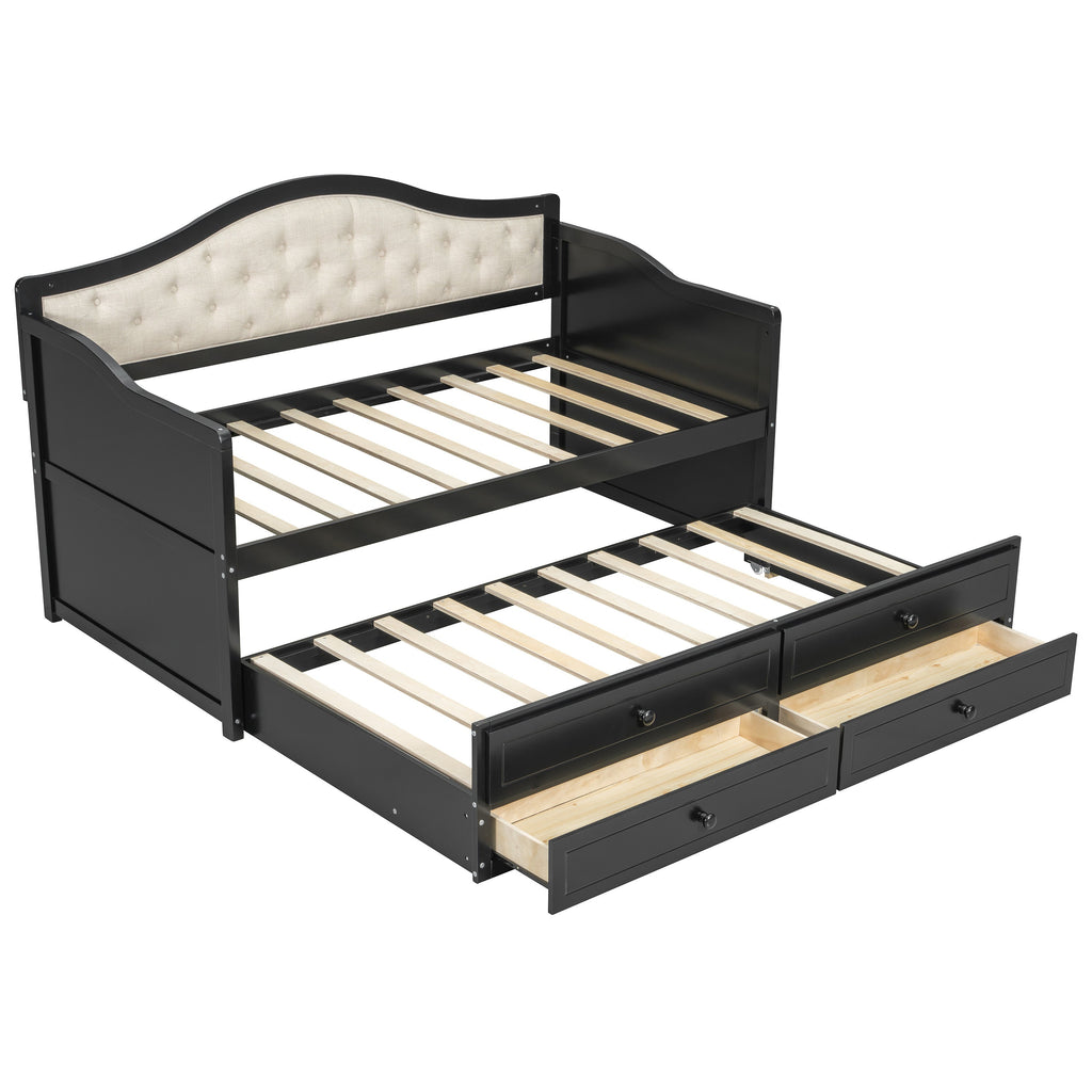 Wooden Twin Sofa Bed with Trundle