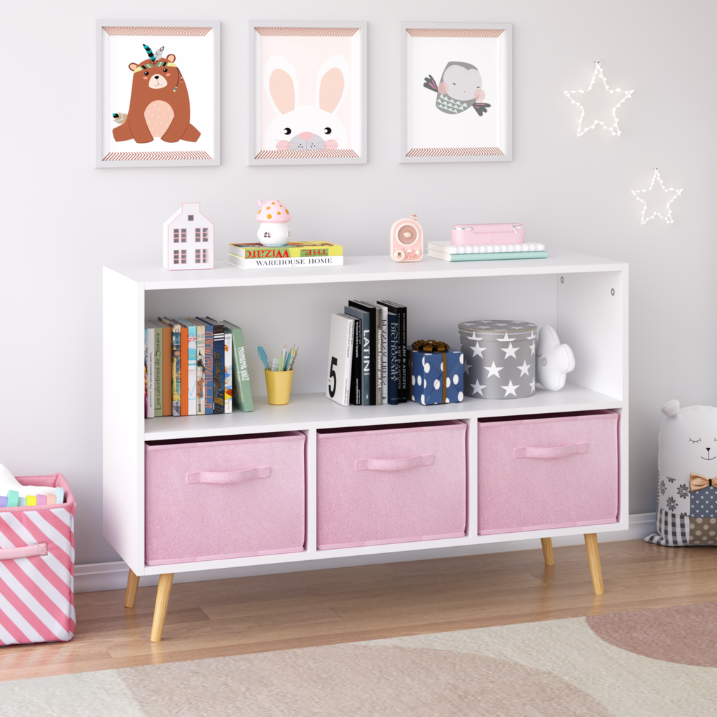 Children's Book Display Kids Bookcase with 3 Fabric Bins