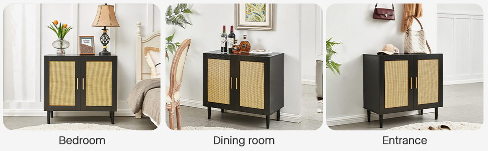 Side Panel Buffet Cabinet with Natural Rattan Door