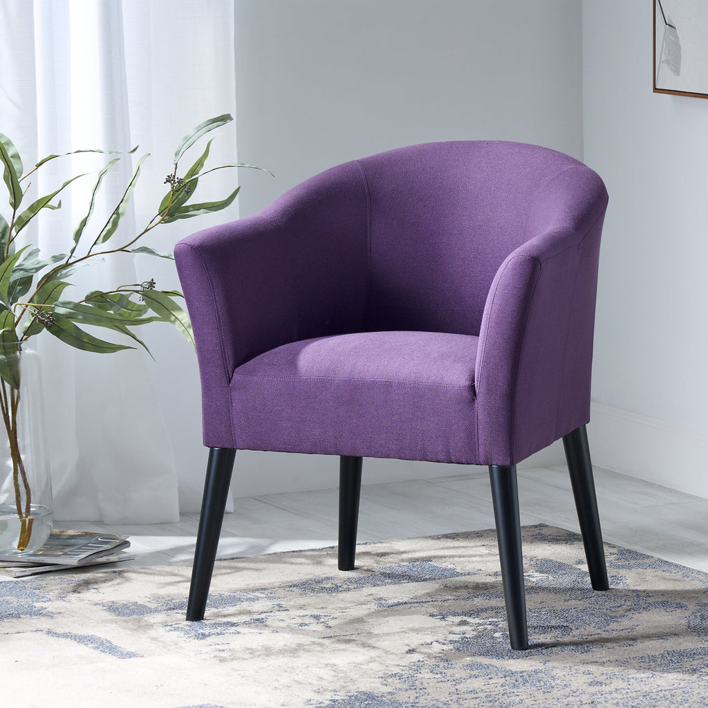 Plum Fabric Arm Chair with Wooden Legs and Cushioned Seat