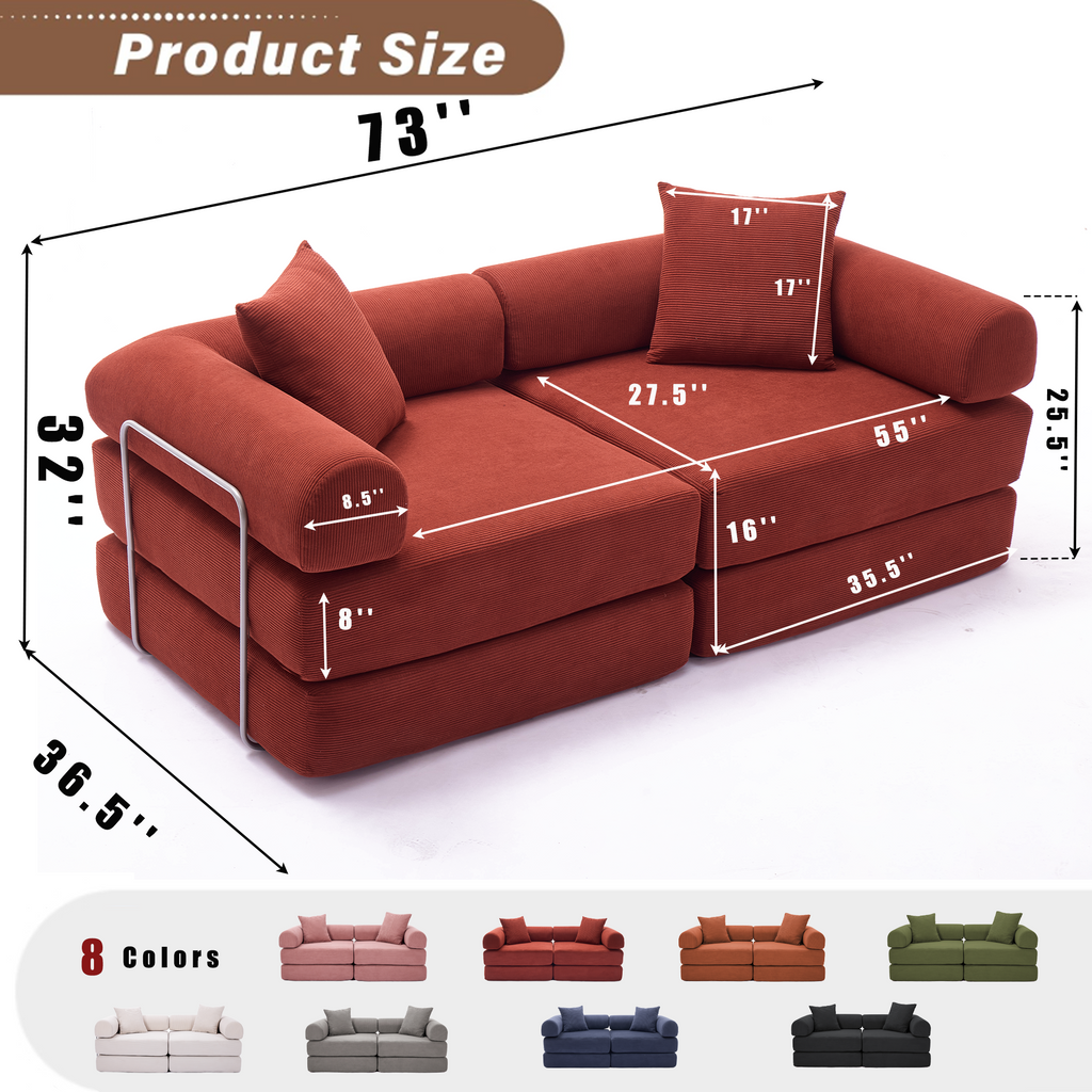 2 Seat Convertible Couch Folding Mattress Couch Sofa Bed