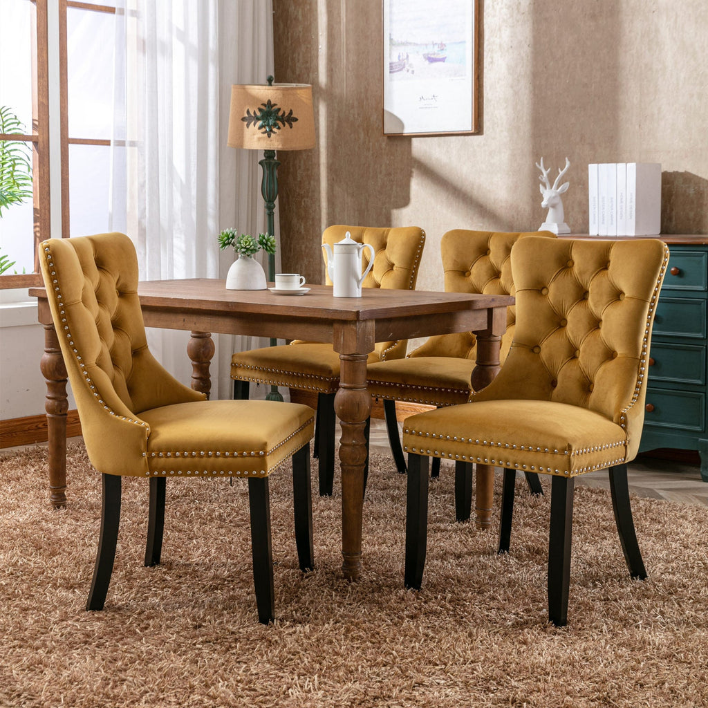Modern High-end Tufted Solid Wood Velvet Dining Chair(Set of 2)