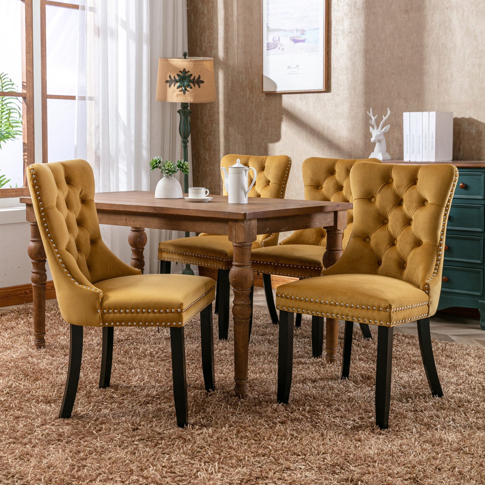 Modern High-end Tufted Solid Wood Velvet Dining Chair(Set of 2)