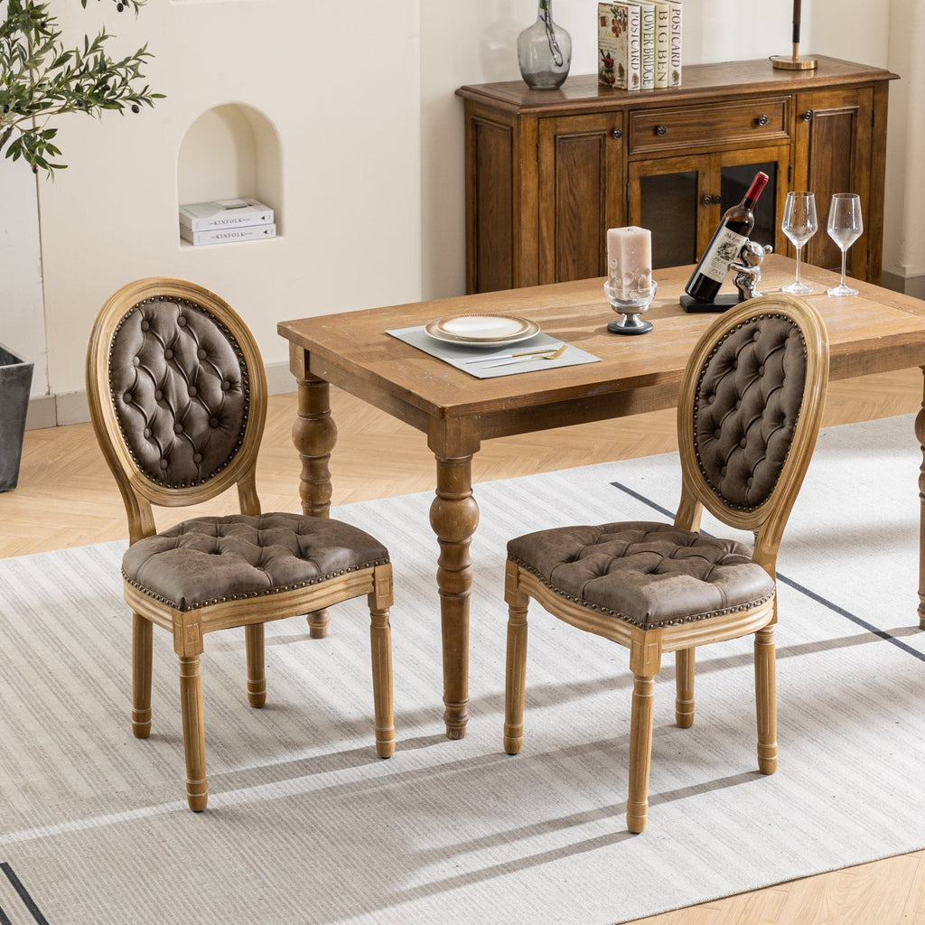French Style Antique Painting PU Dining Chairs (Set of 2)