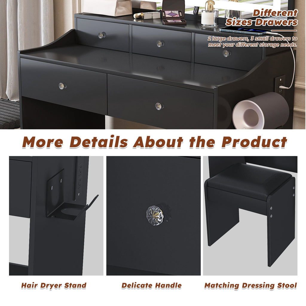 Modern Makeup Vanity Set with Power Outlet