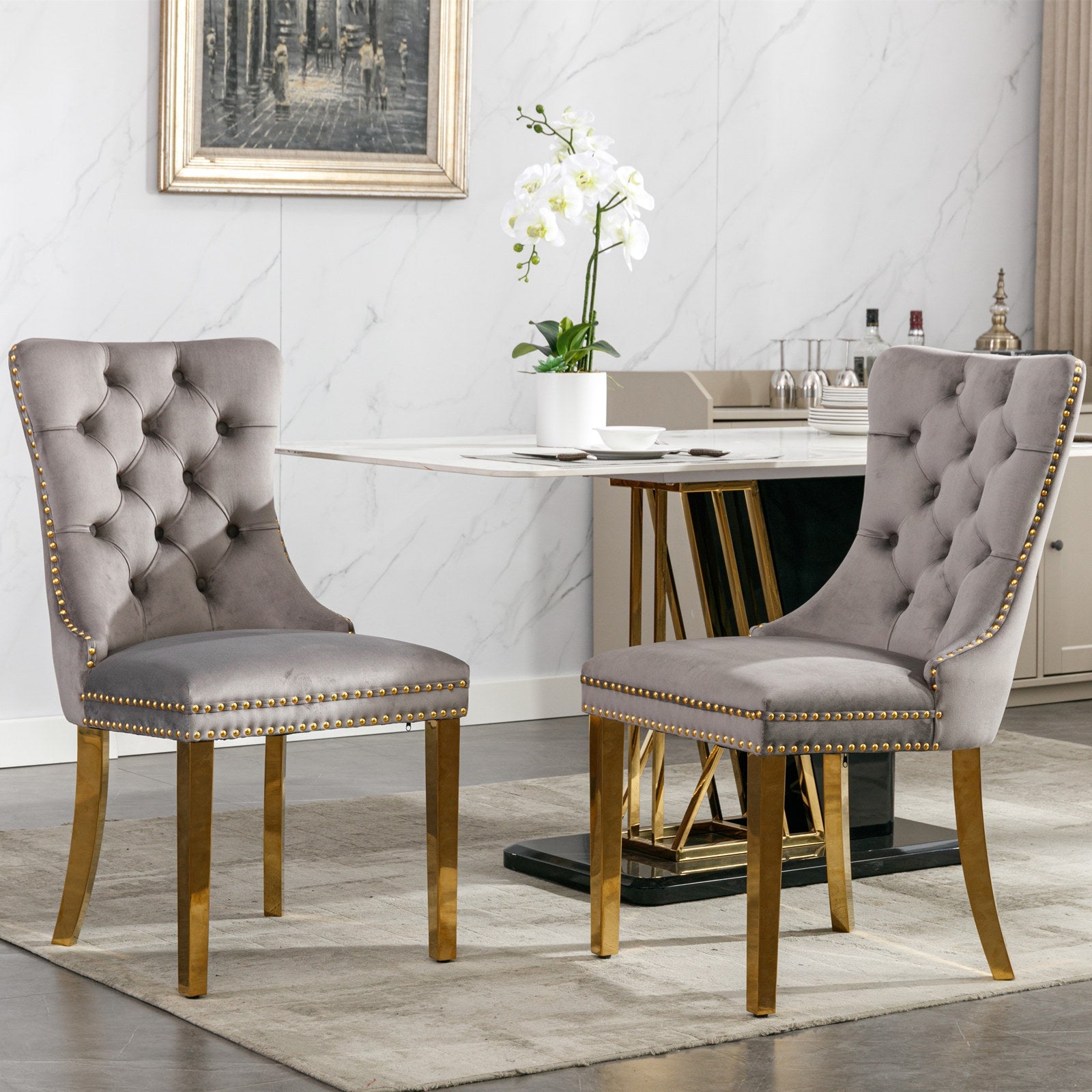 Modern High-end Tufted Solid Wood Velvet Dining Chairs (Set of 2)