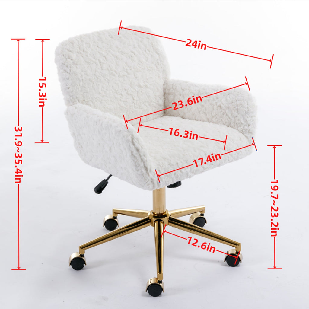 Artificial Rabbit Hair Home Office Chair with Golden Metal Base