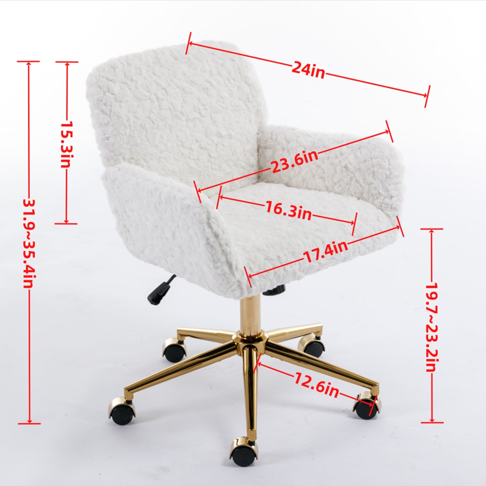 Artificial Rabbit Hair Home Office Chair with Golden Metal Base