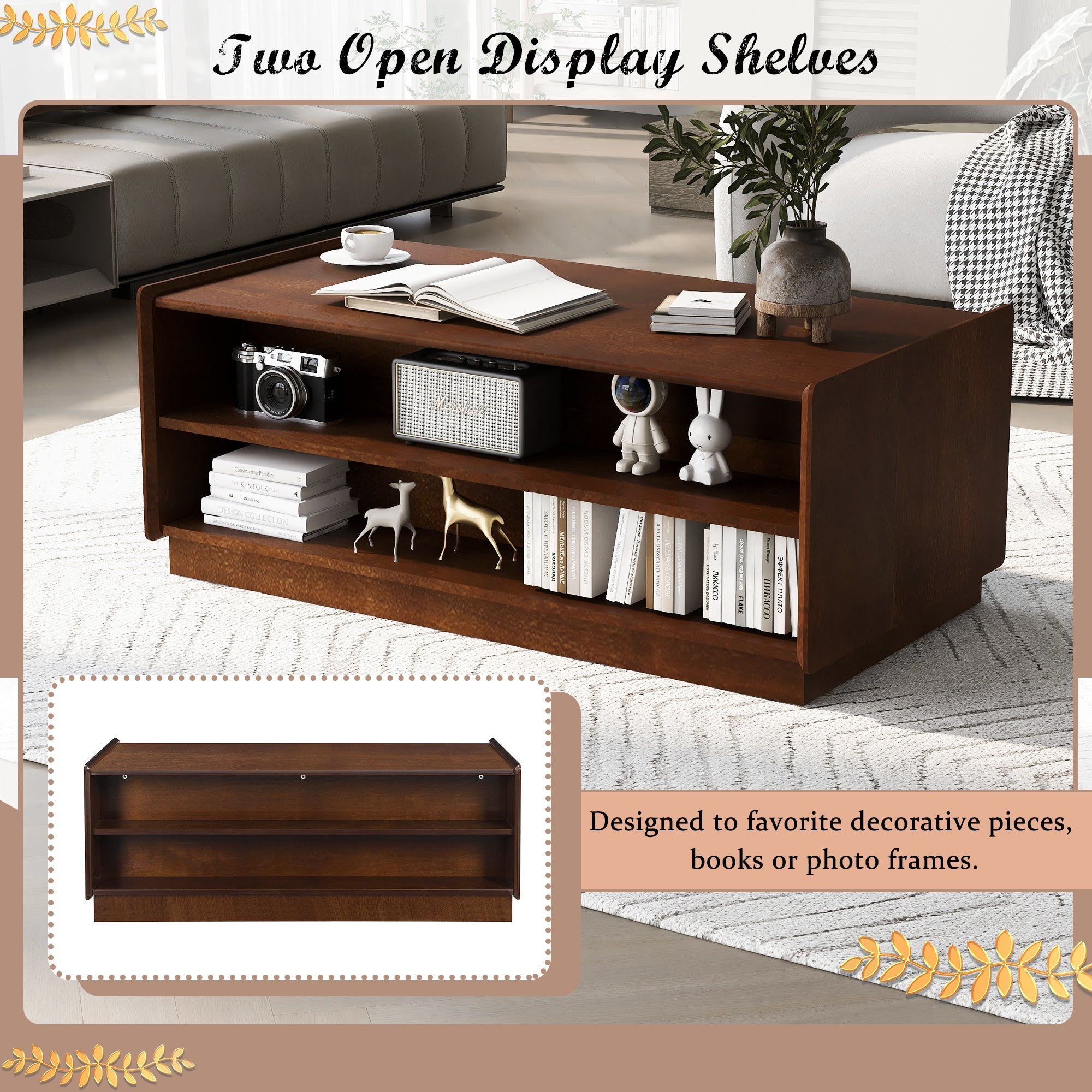 Modern 47.2' Wood Coffee Table with Fluted Style