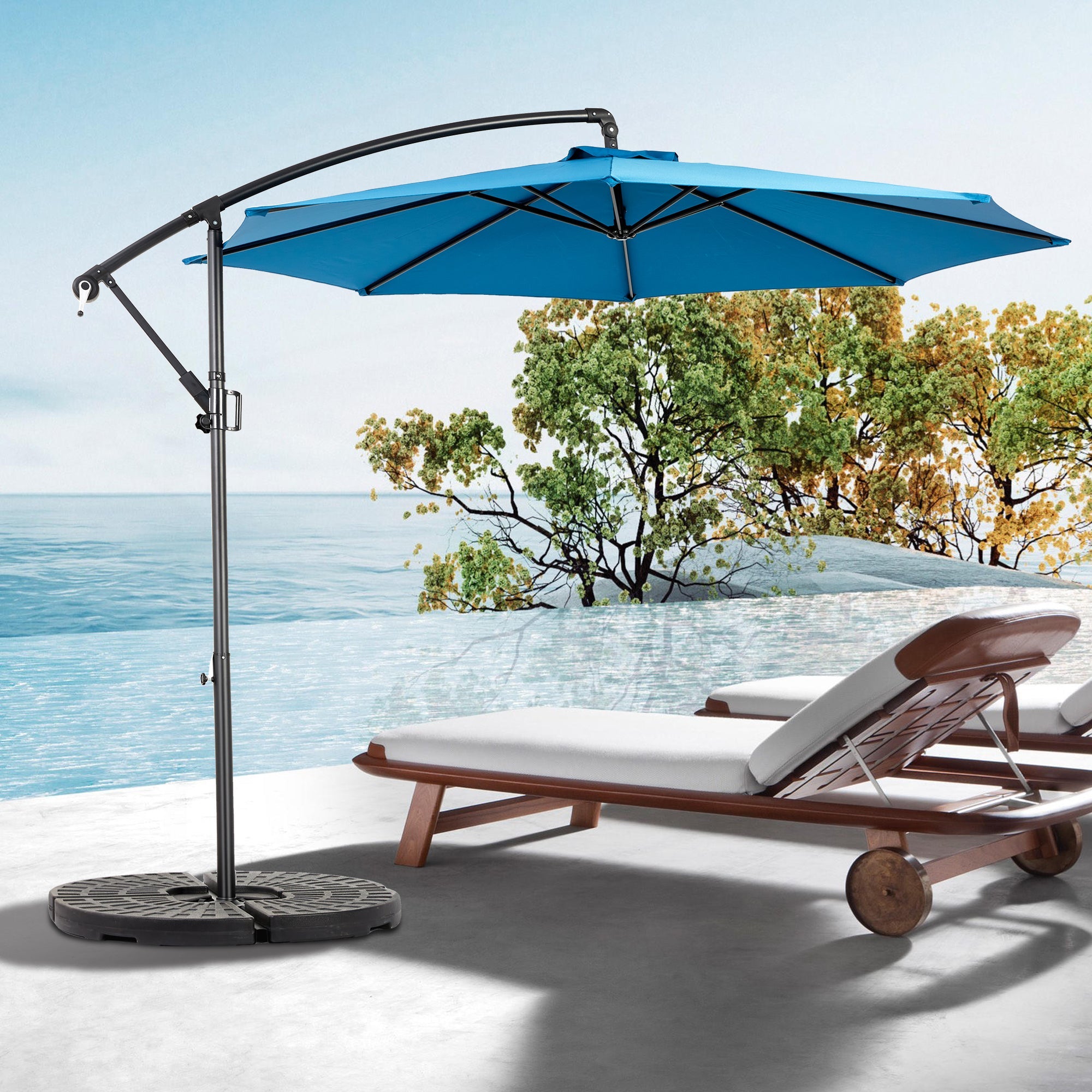 10ft Offset Patio Umbrella w/Tilt & Polyester Shade & 8 Ribs – No Base