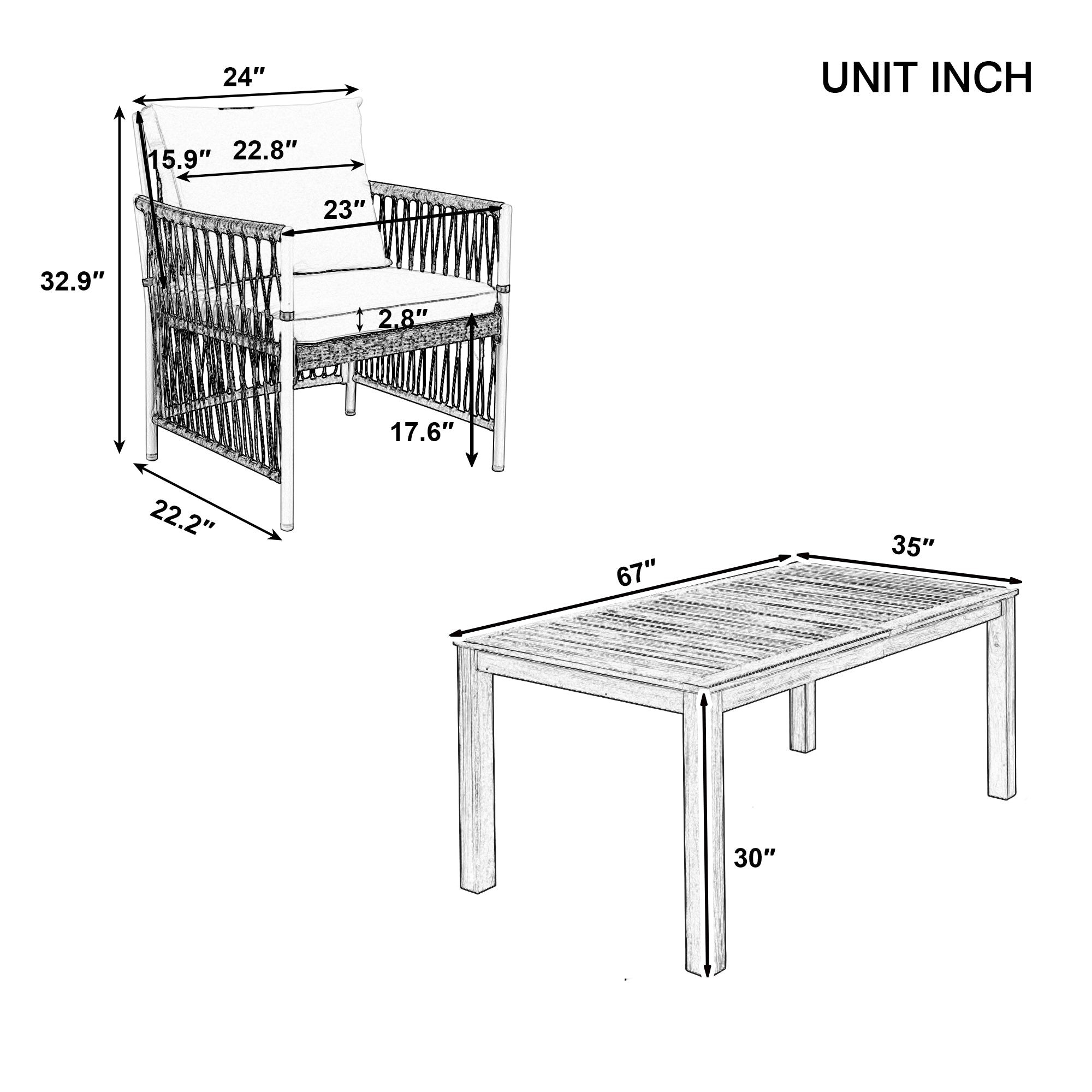 Natural Patio Wooden Dining Table Set for Poolside, Backyard, Garden (5/7 Pcs)