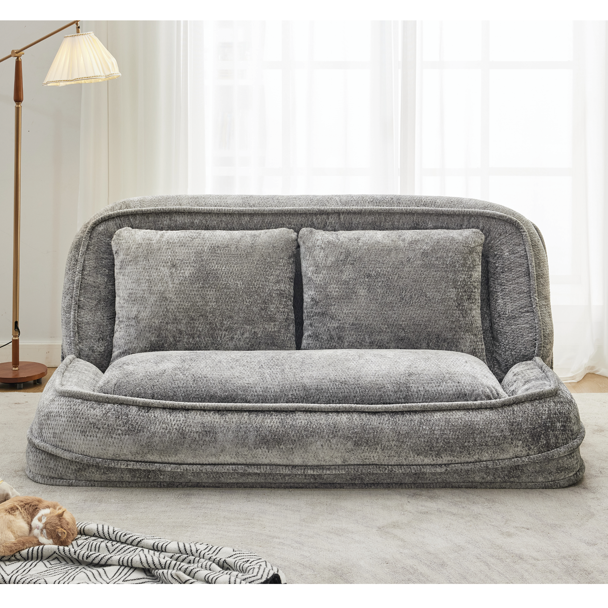 2-in-1 Extra Large Chenille Floor Couch Loveseat for Humans & Dogs