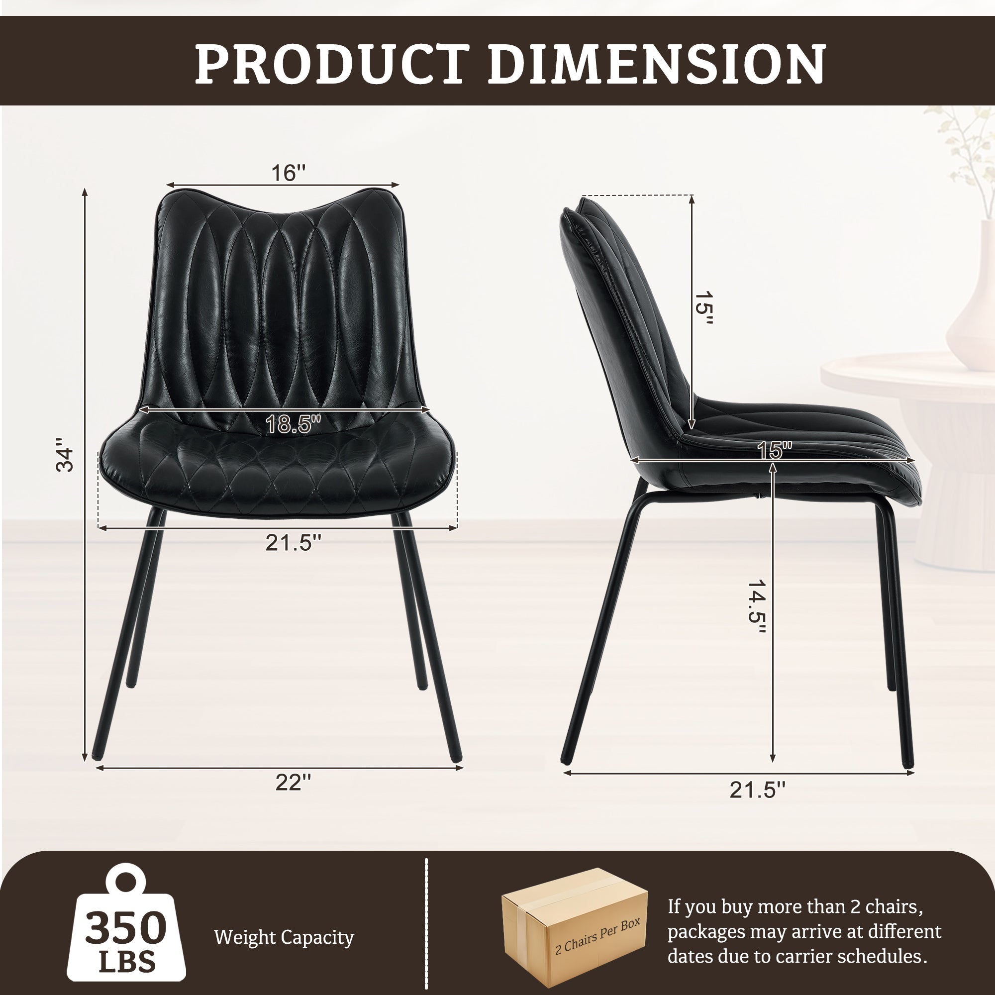 Firmoz Modern PU Leather Dining Chair with Black Iron Legs & Ergonomic Backrest