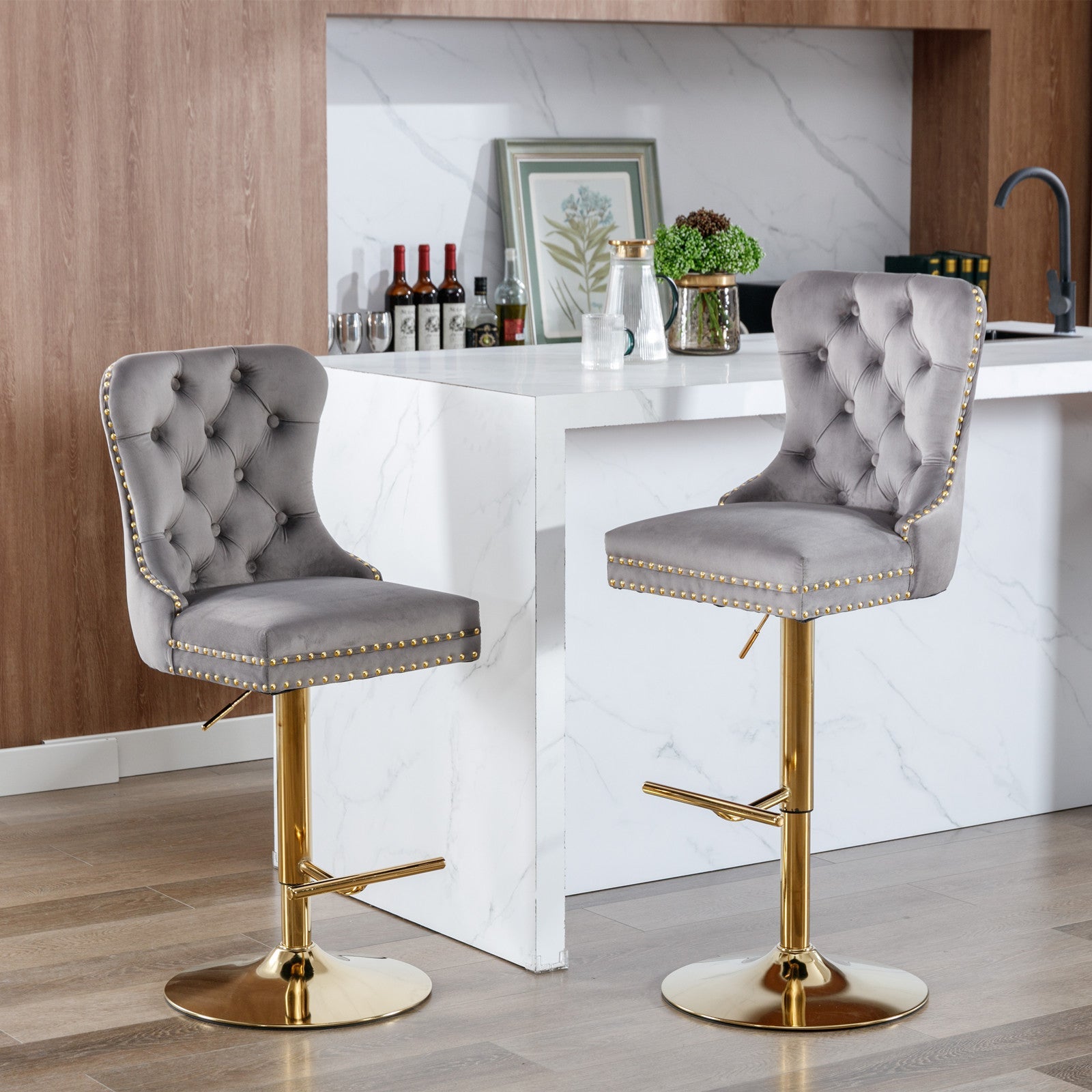 Modern Upholstered Velvet Bar Stools (Set of 2)