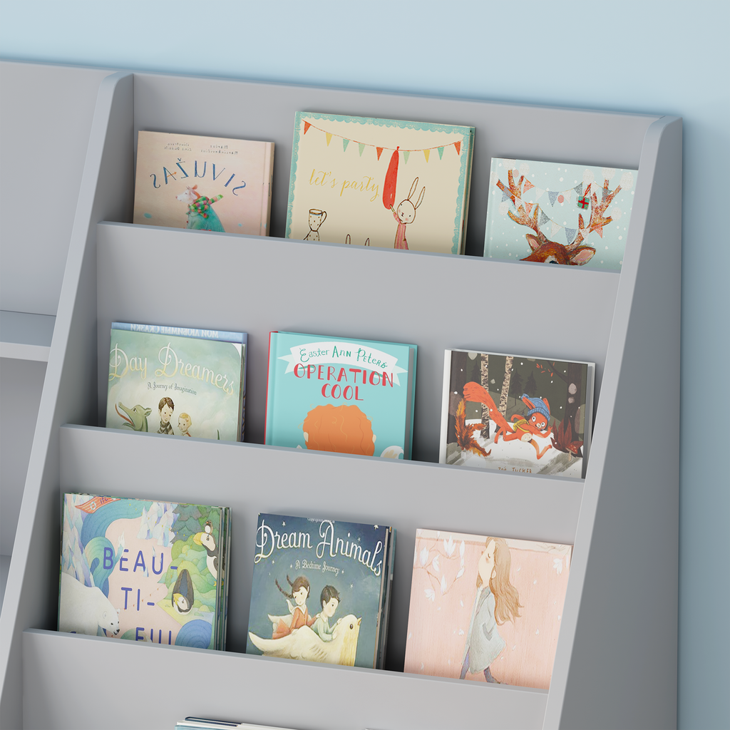 Multifunctional 4 Tier Wooden Kids Book Shelf with  Bookcase Display Stand