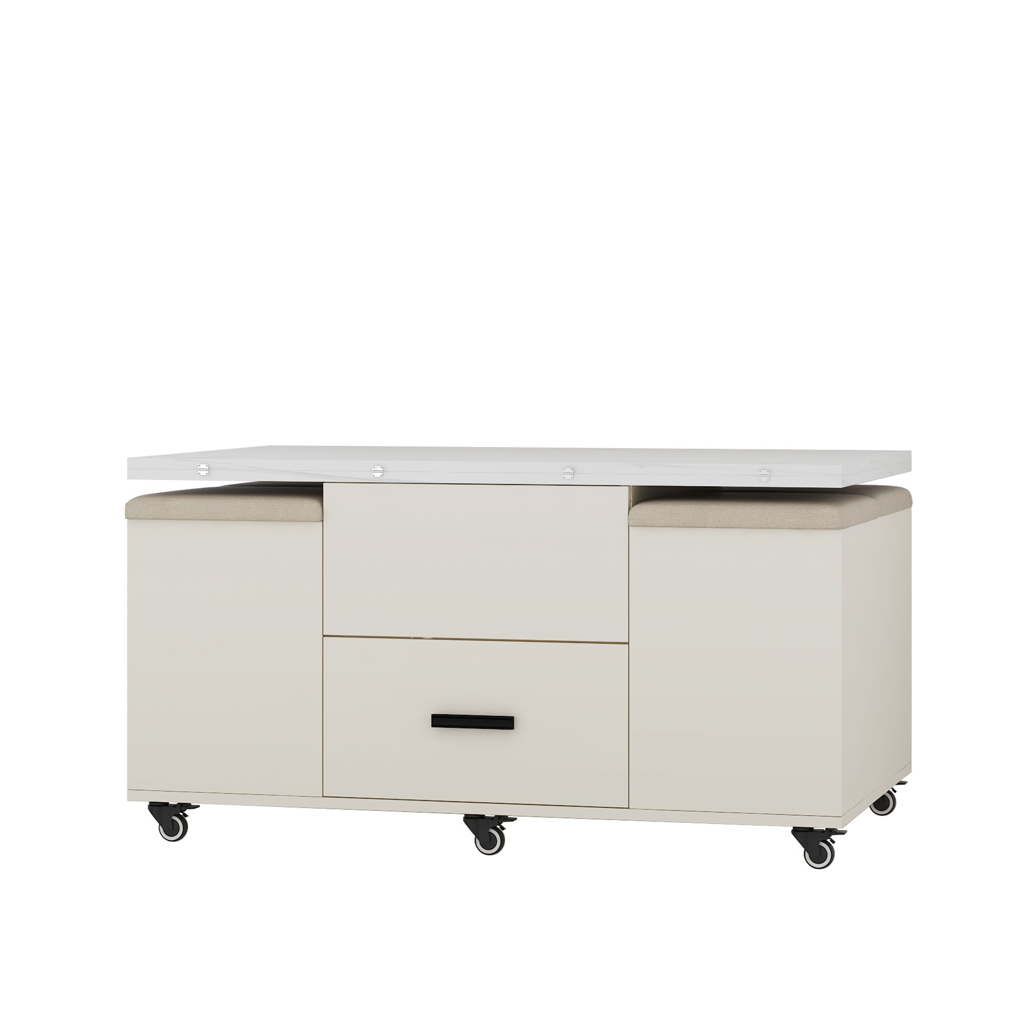 Modern Lift-Up Coffee Table with 4 Stools Set