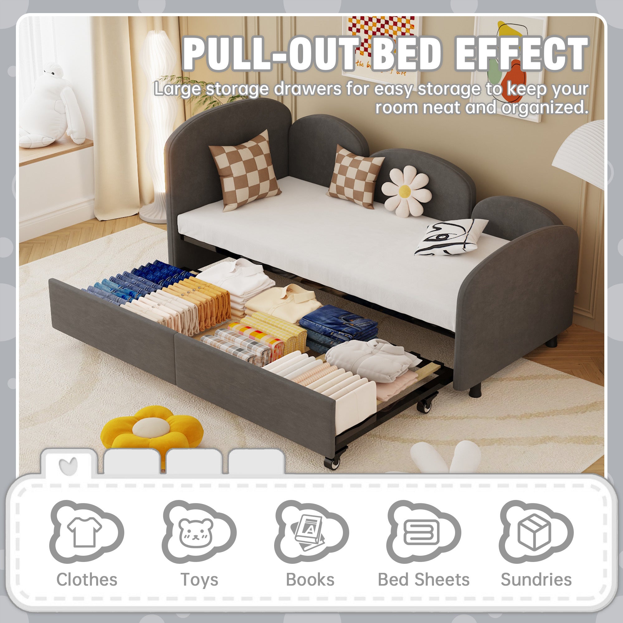 Modern Twin Size Velvet Upholstered Daybed