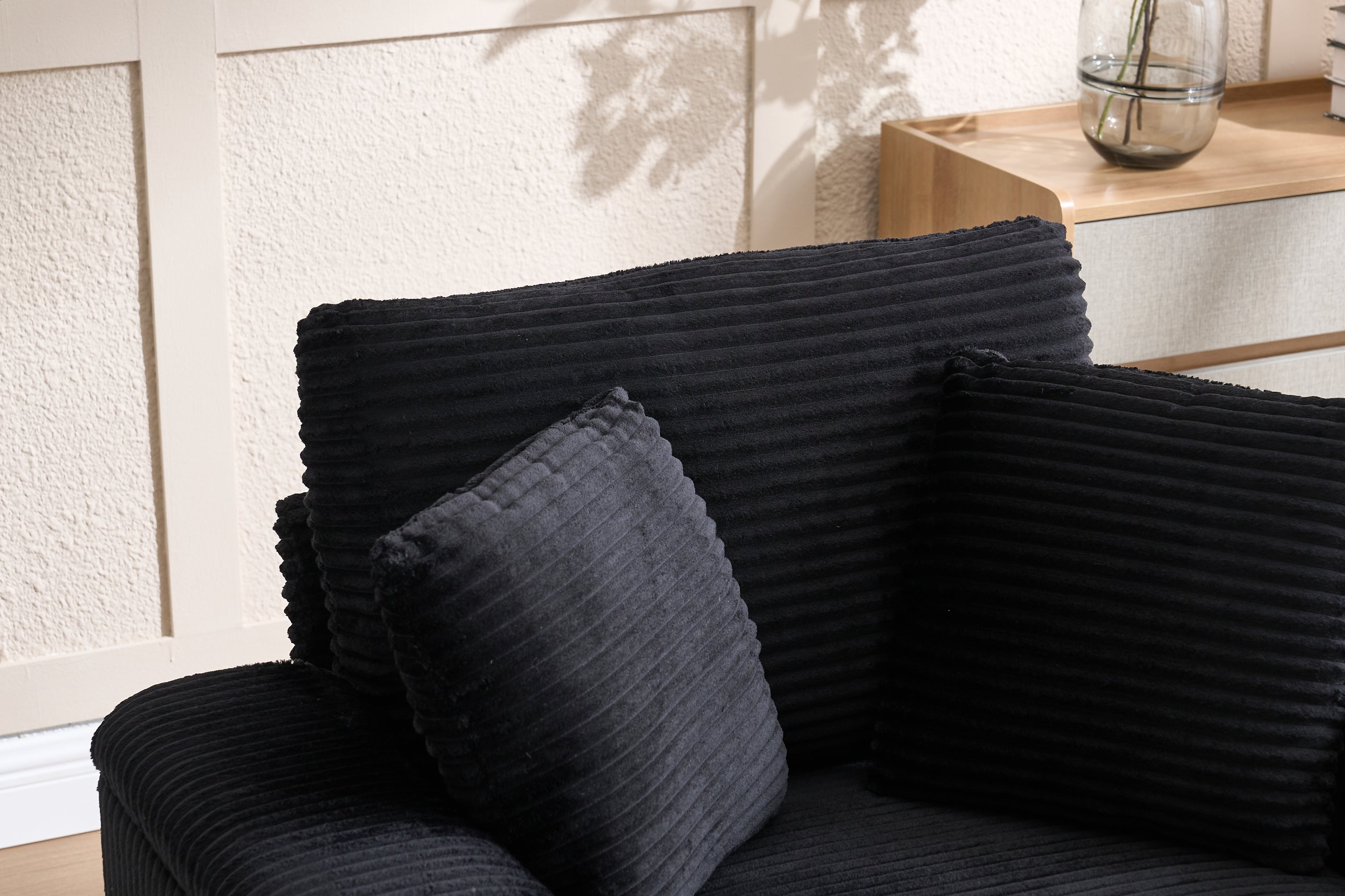 Corduroy Upholstered Chaise Lounge Sofa with Handrail Storage