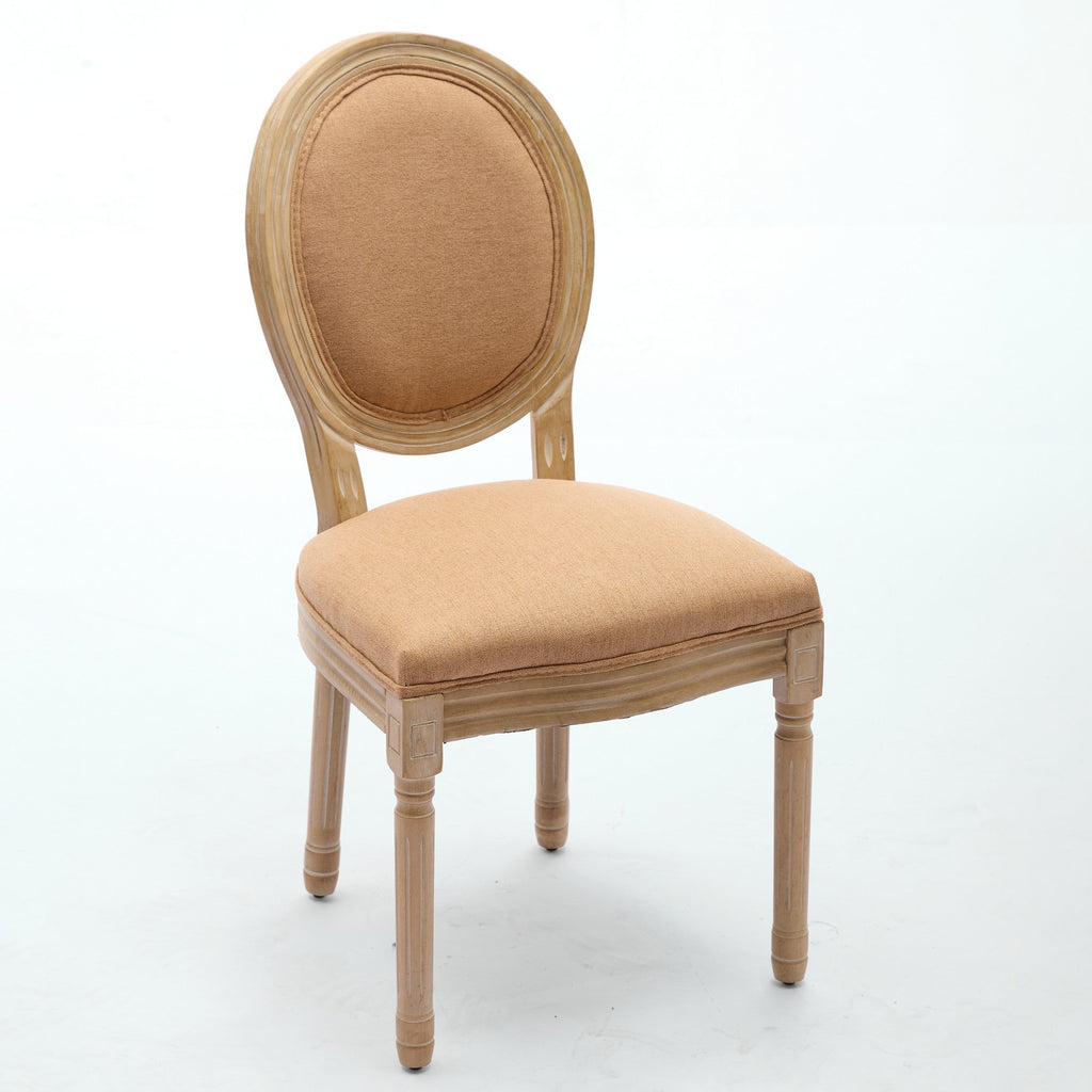 French Style Solid Wood Frame Linen Fabric Back Dining Chair (Set of 2)