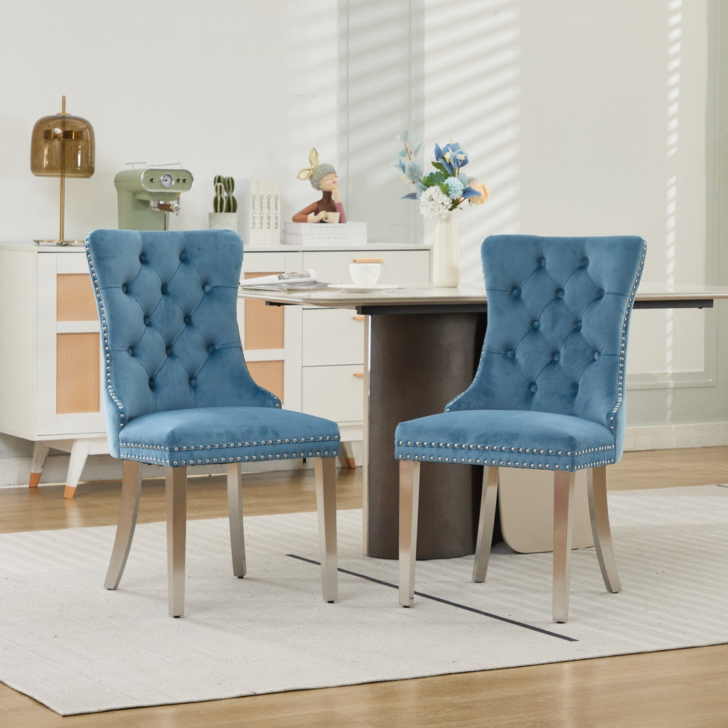 Modern High-end Tufted Solid Wood Velvet Dining Chairs (Set of 2)