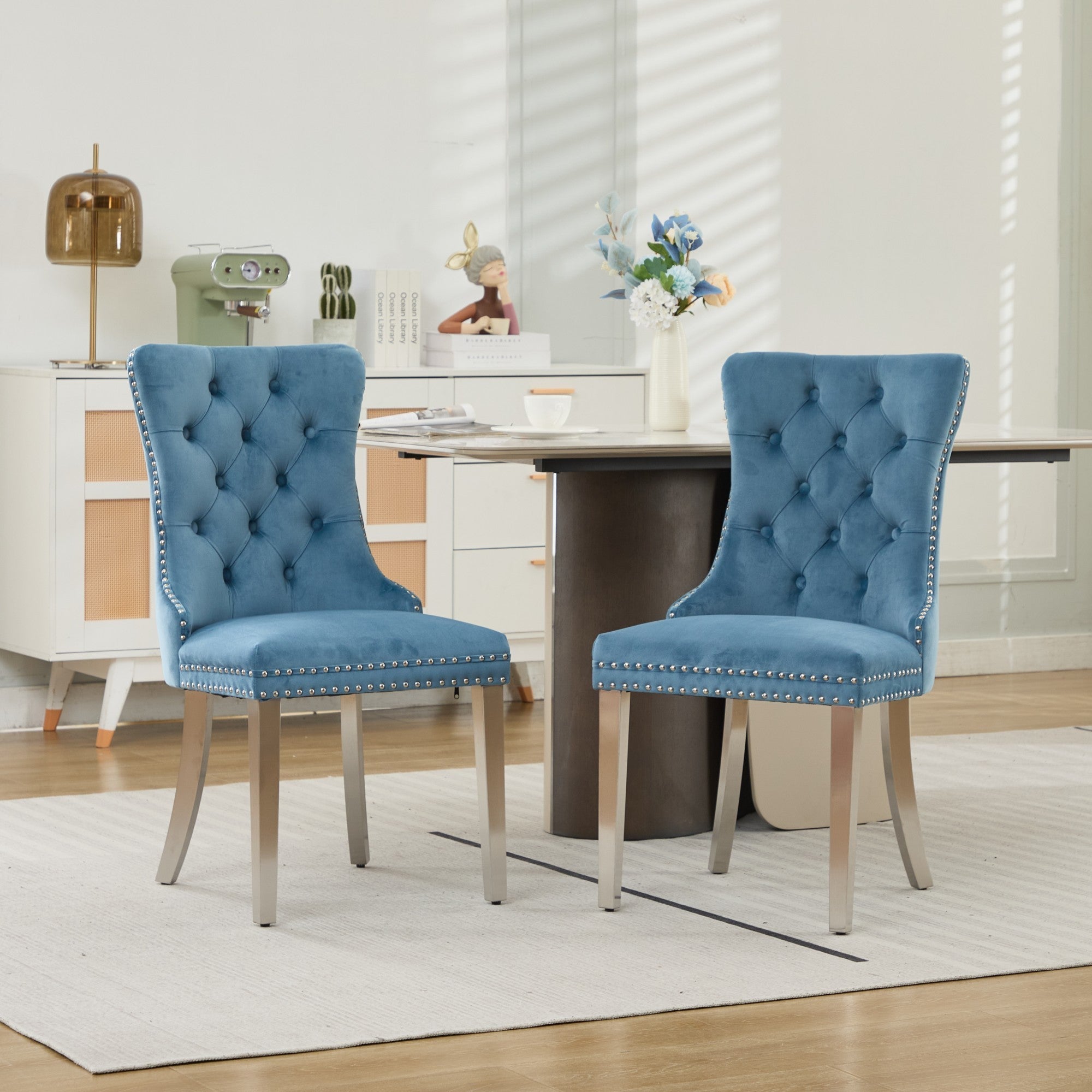 Modern High-end Tufted Solid Wood Velvet Dining Chairs (Set of 2)